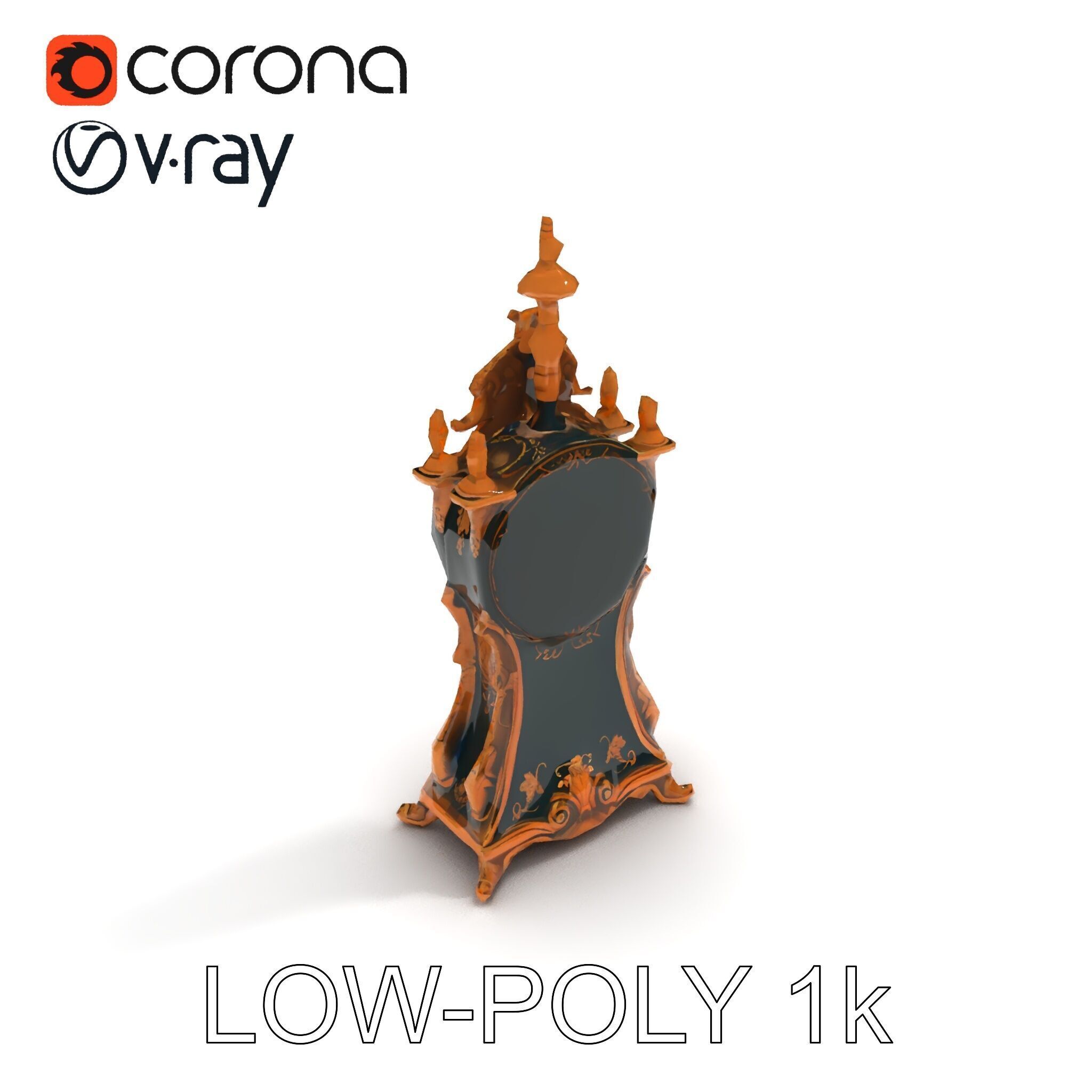 Antique Ornate Clock Model Pack Low-poly 3D model_15