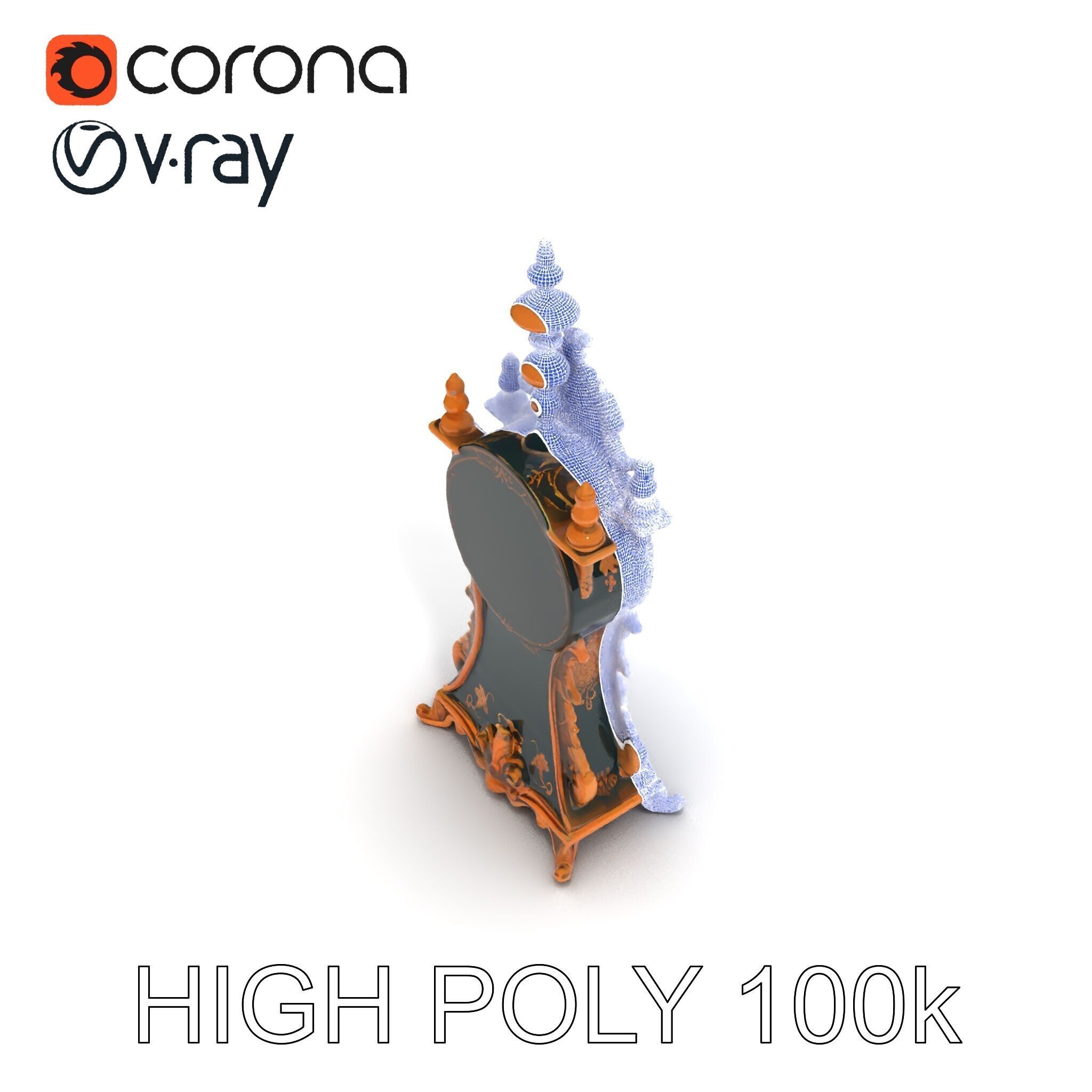 Antique Ornate Clock Model Pack Low-poly 3D model_32