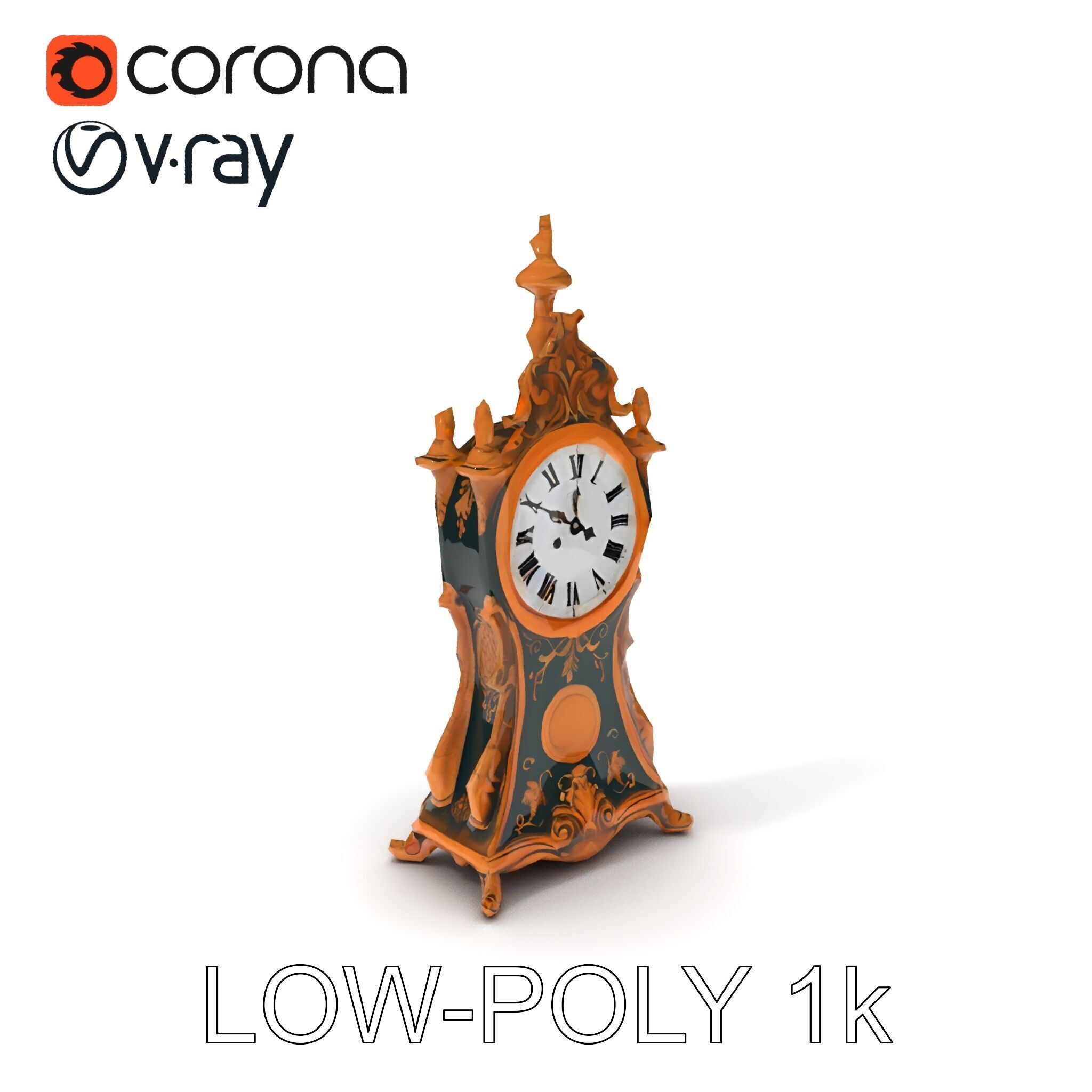 Antique Ornate Clock Model Pack Low-poly 3D model_20