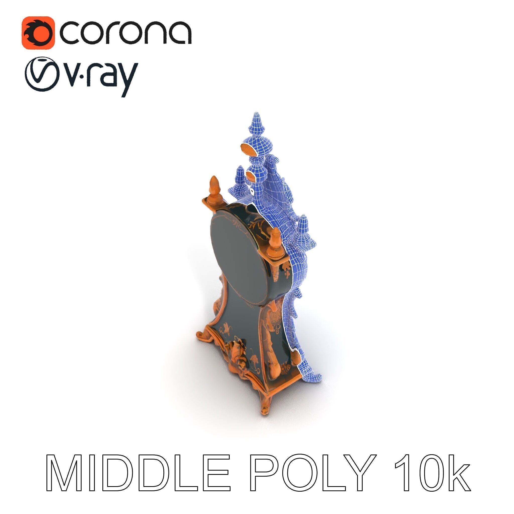 Antique Ornate Clock Model Pack Low-poly 3D model_14