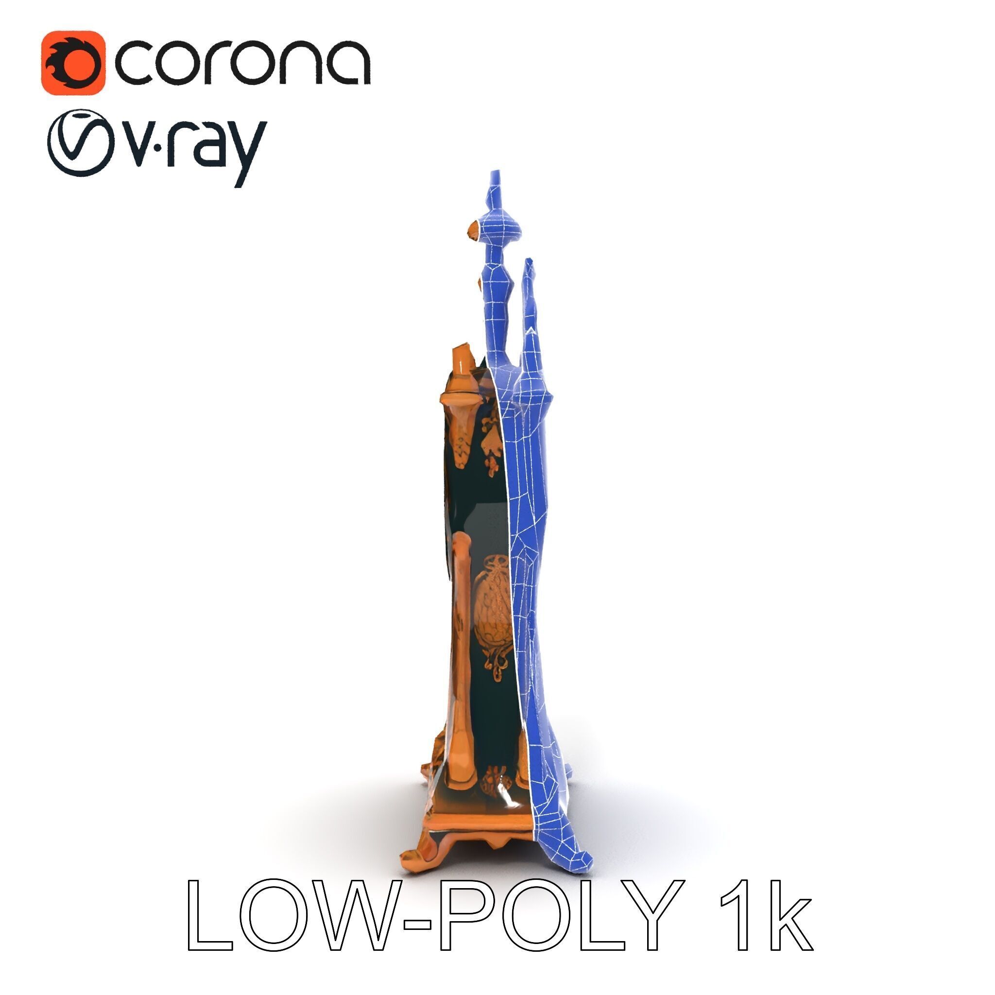 Antique Ornate Clock Model Pack Low-poly 3D model_12