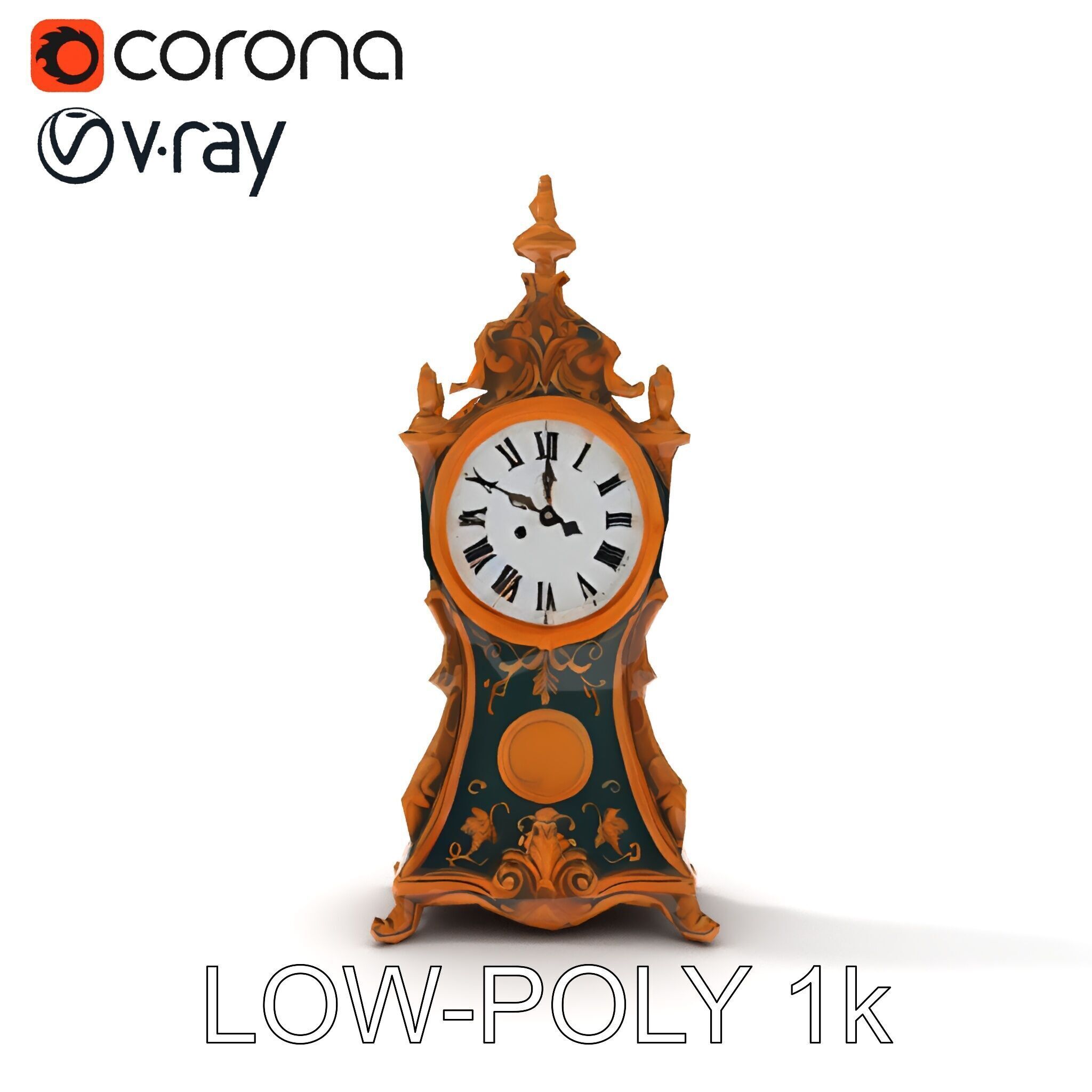 Antique Ornate Clock Model Pack Low-poly 3D model_26