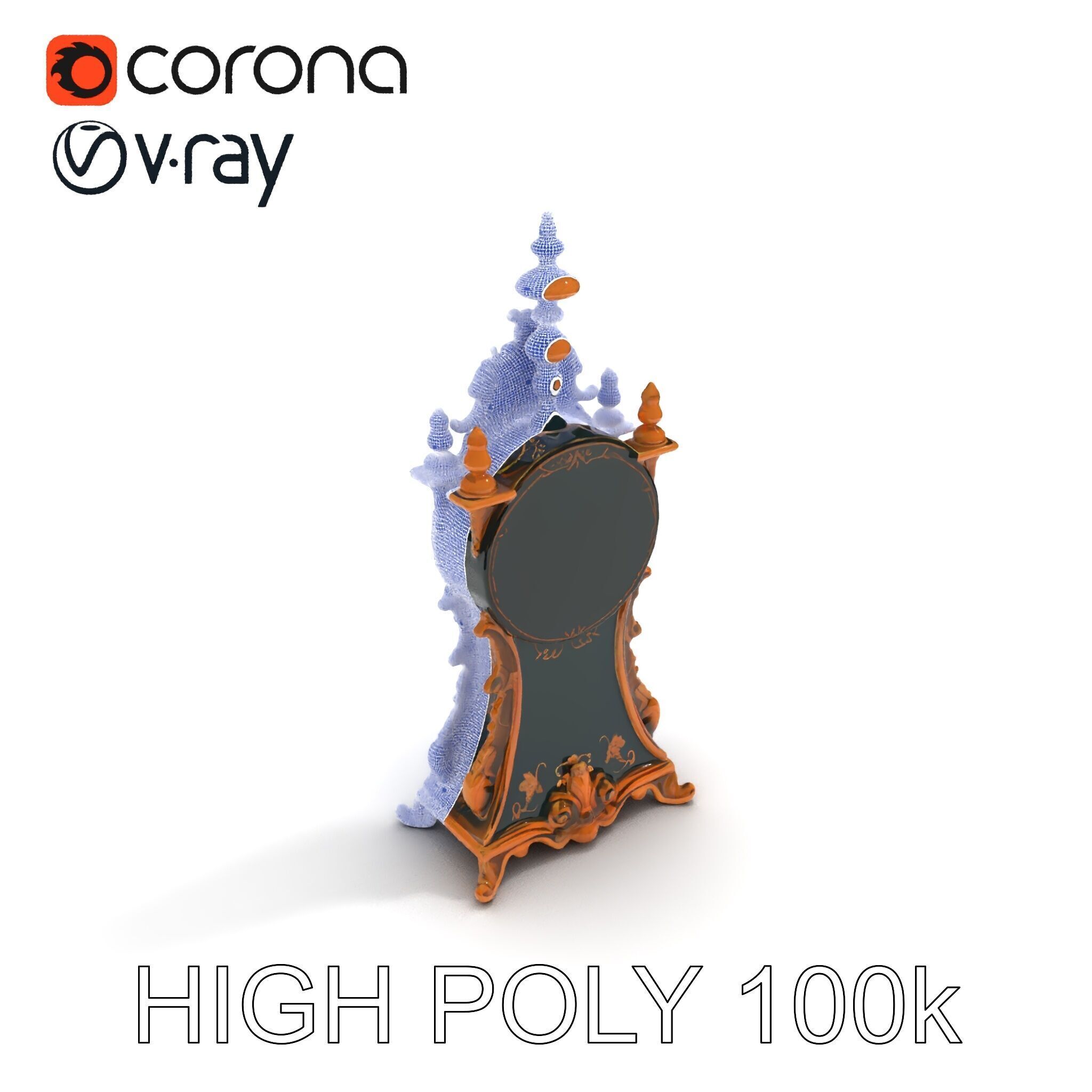 Antique Ornate Clock Model Pack Low-poly 3D model_13