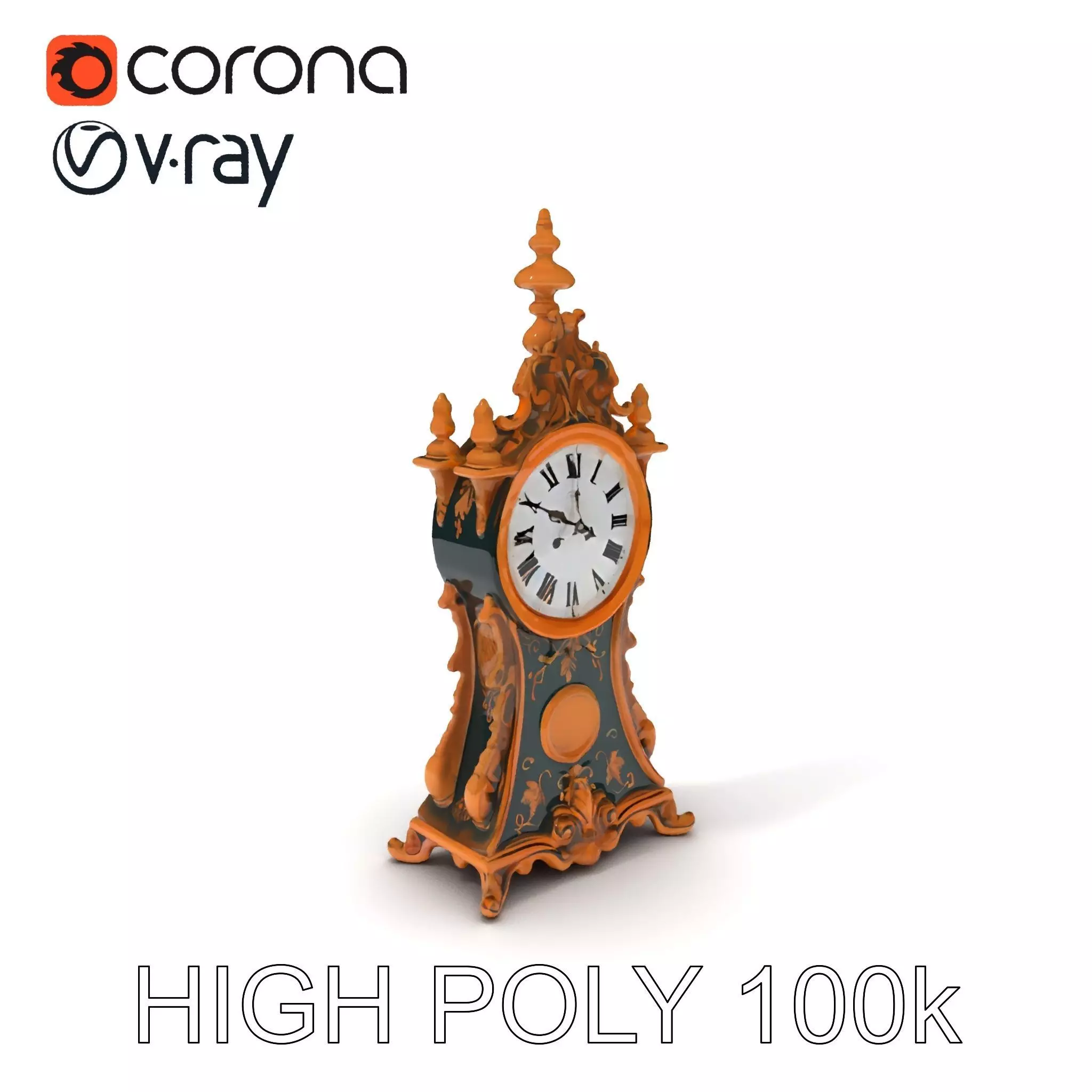 Antique Ornate Clock Model Pack Low-poly 3D model_0