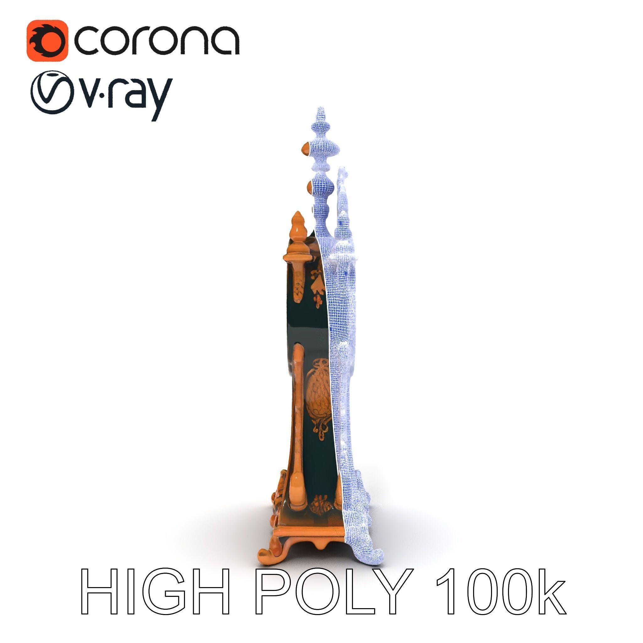 Antique Ornate Clock Model Pack Low-poly 3D model_10