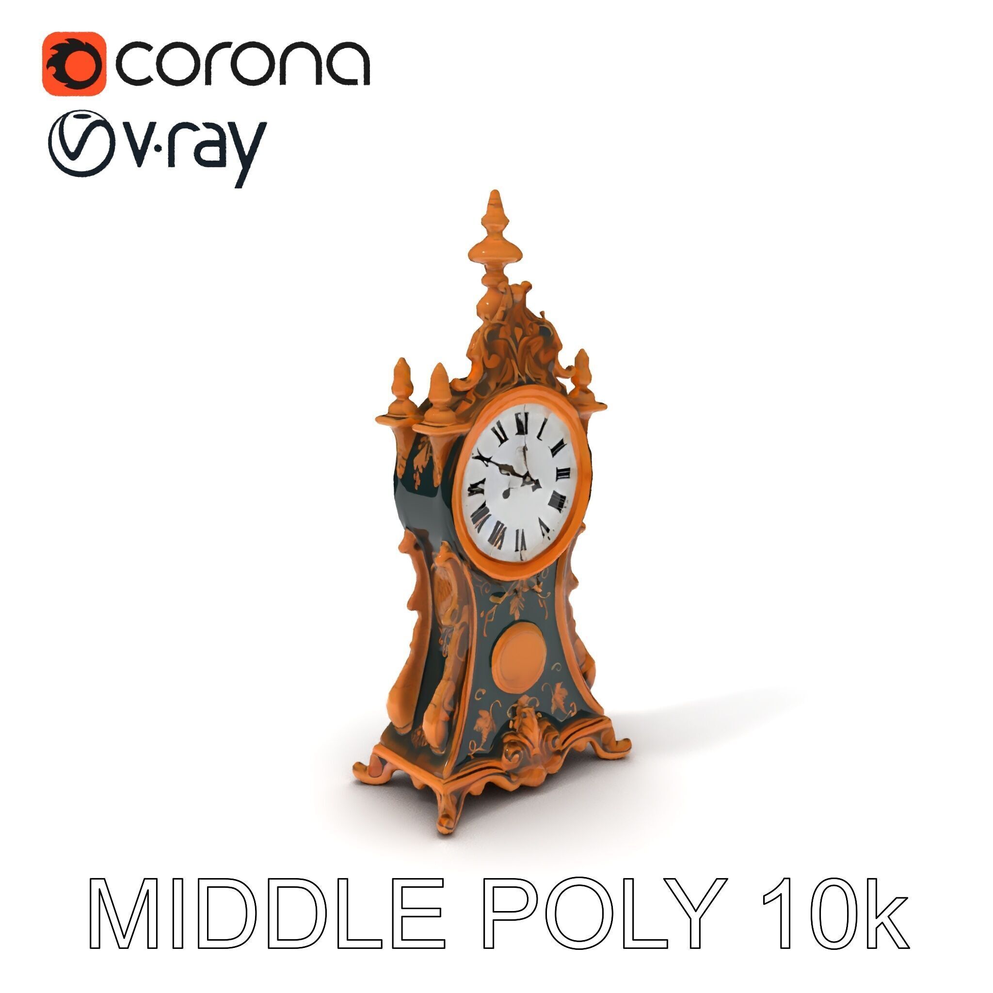 Antique Ornate Clock Model Pack Low-poly 3D model_22