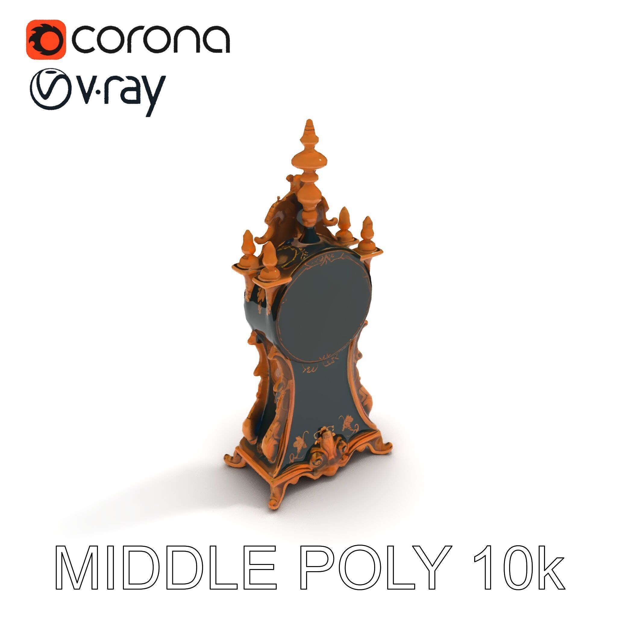 Antique Ornate Clock Model Pack Low-poly 3D model_6