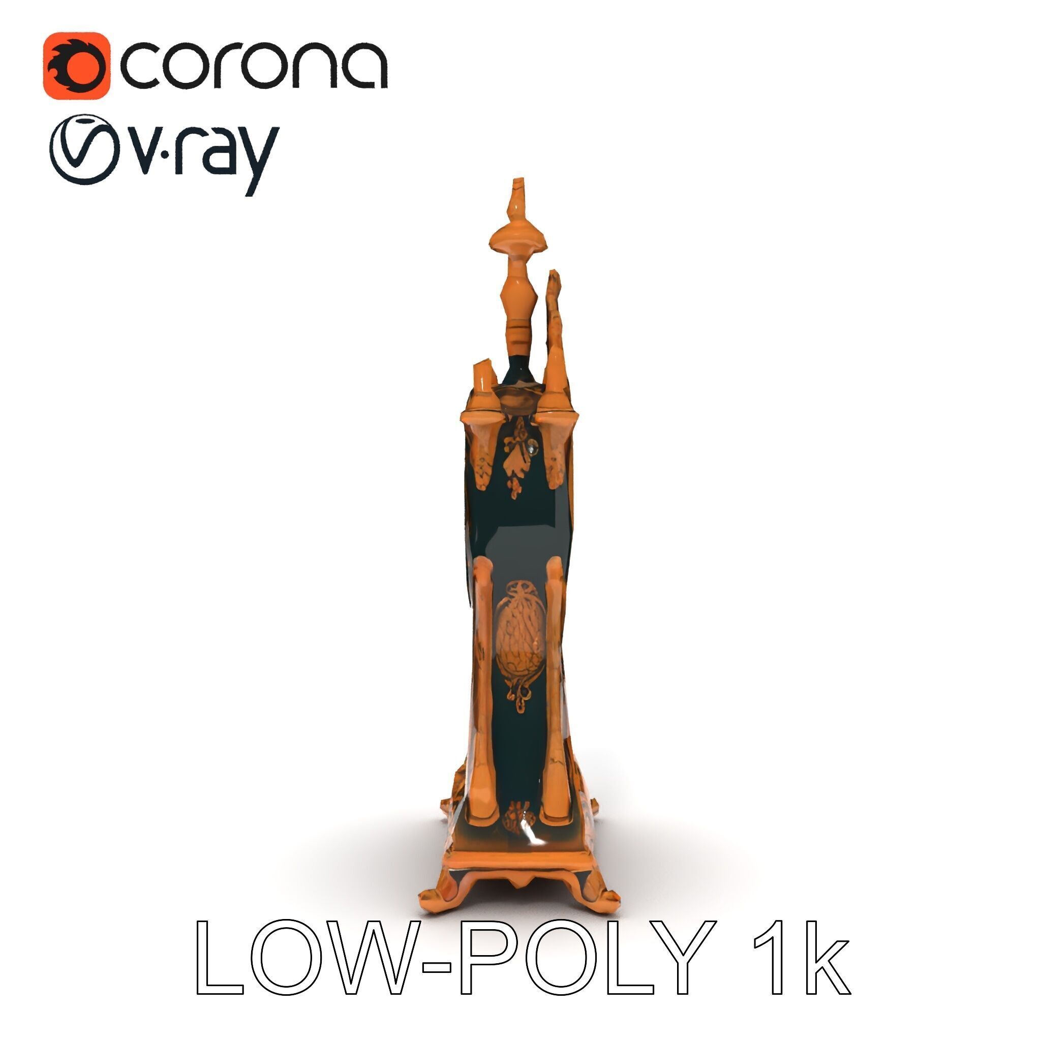 Antique Ornate Clock Model Pack Low-poly 3D model_7