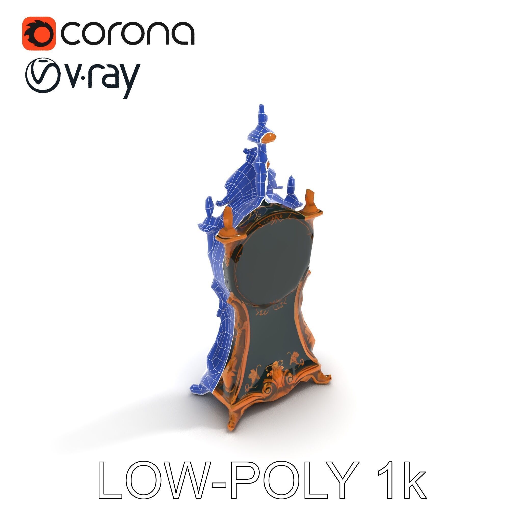 Antique Ornate Clock Model Pack Low-poly 3D model_31