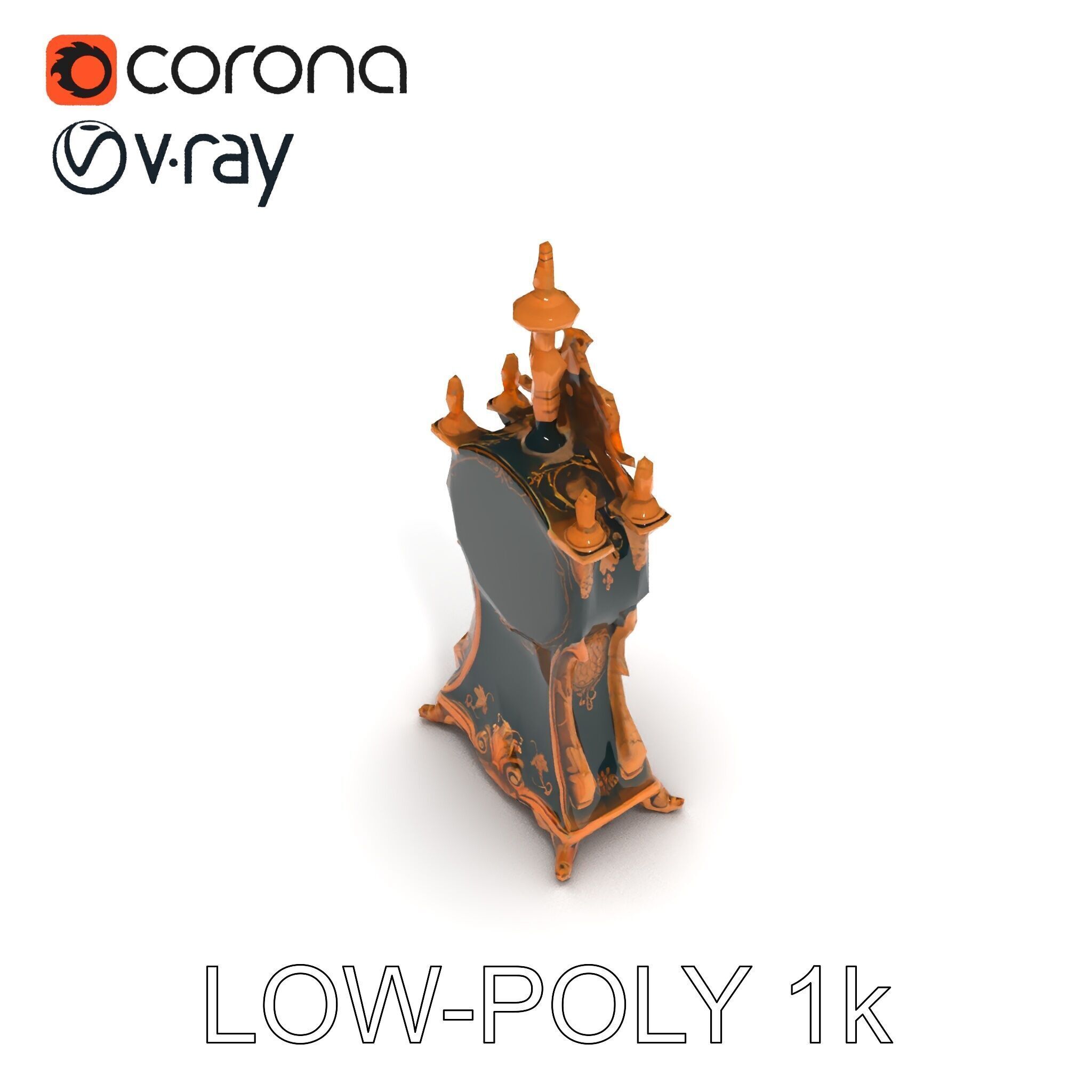 Antique Ornate Clock Model Pack Low-poly 3D model_34