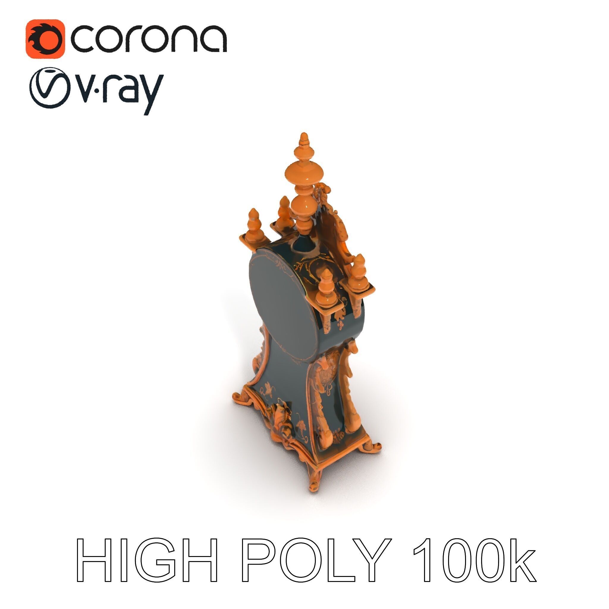 Antique Ornate Clock Model Pack Low-poly 3D model_27