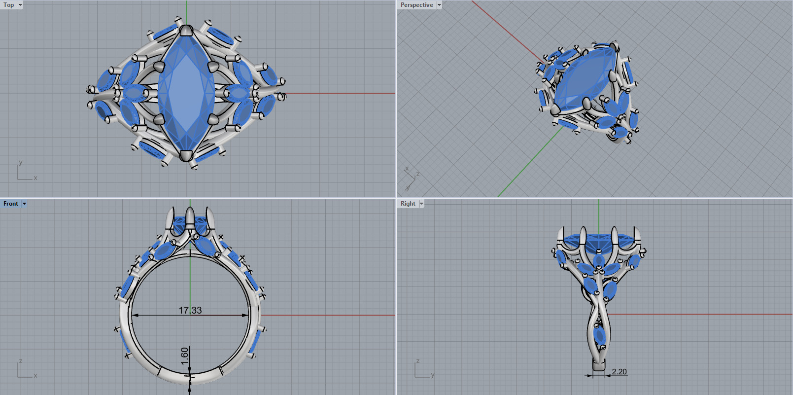 flower branch ring model 1198 3D print model_3