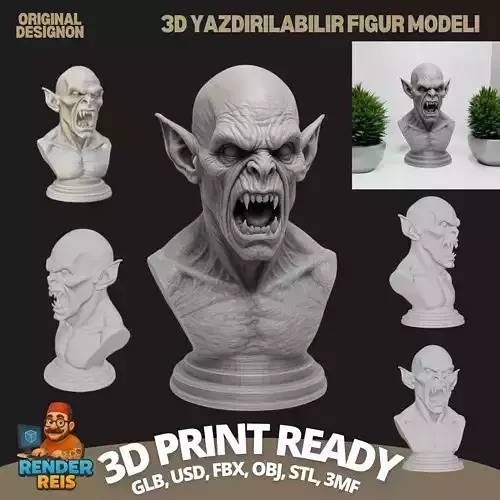 The Allure of Darkness Creepy Vampire Bust 3D Model