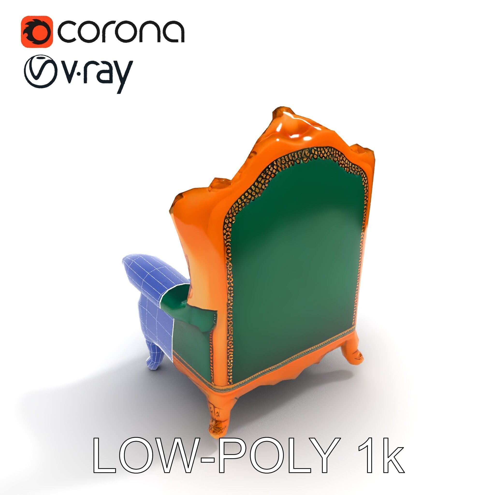 Luxurious Baroque Throne Chair D Model Pack Low-poly 3D model_9