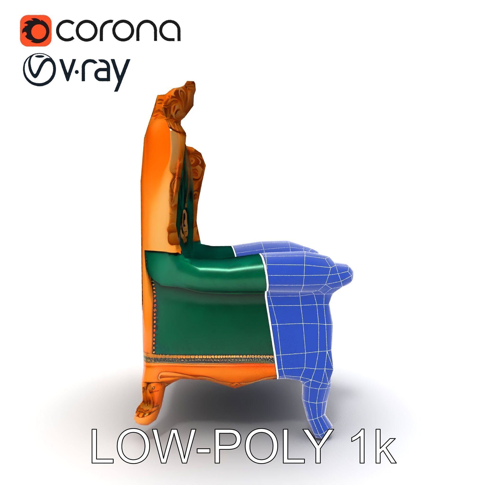Luxurious Baroque Throne Chair D Model Pack Low-poly 3D model_35