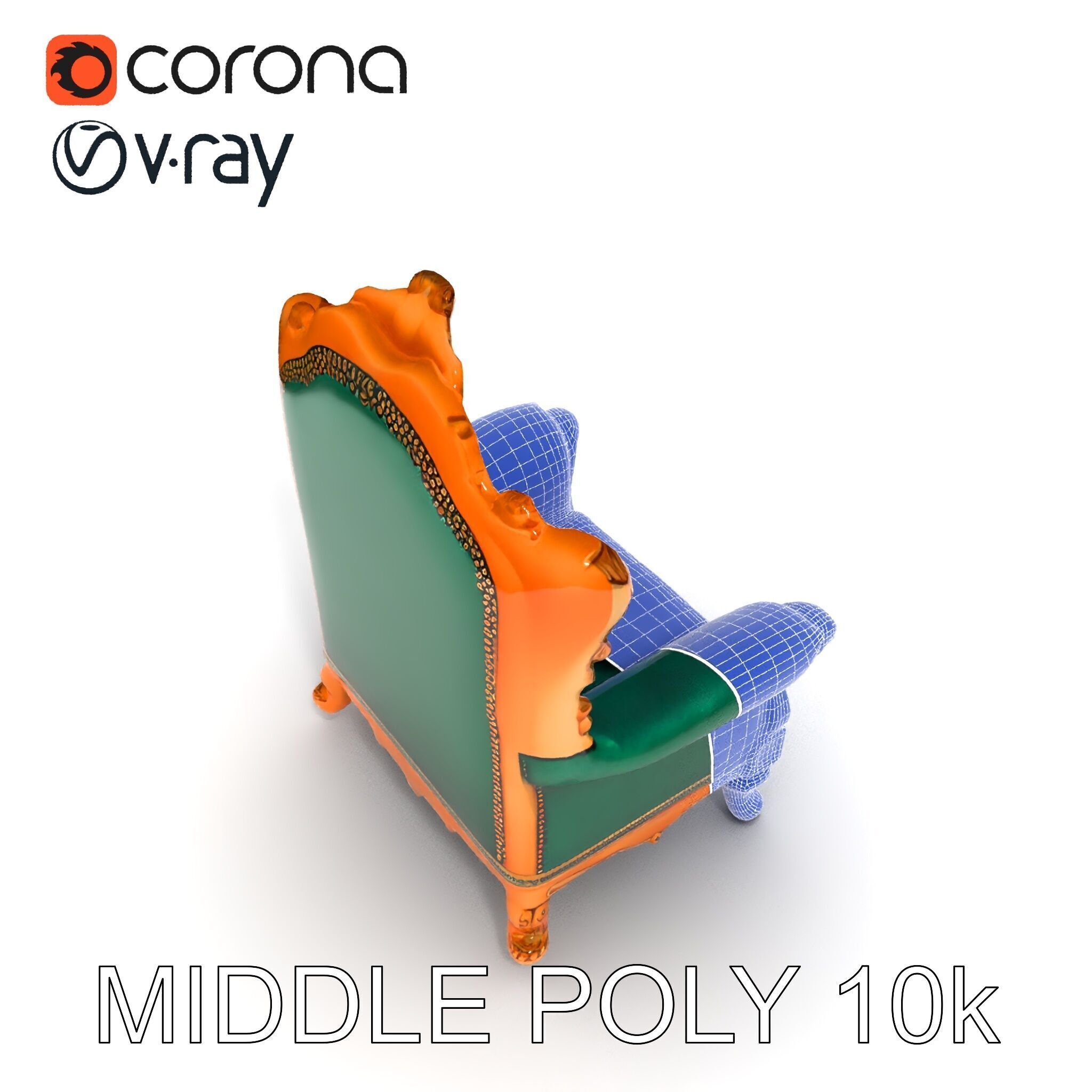 Luxurious Baroque Throne Chair D Model Pack Low-poly 3D model_31