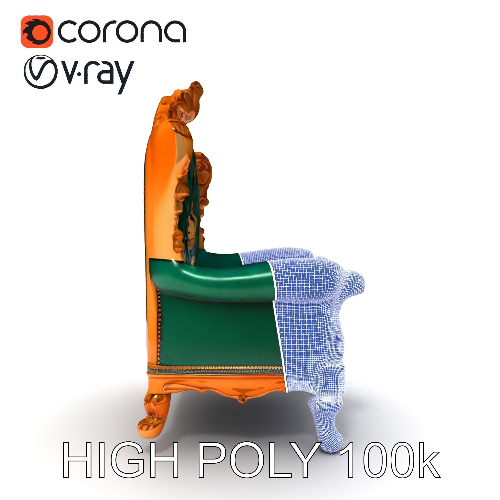 Luxurious Baroque Throne Chair D Model Pack Low-poly 3D model_27