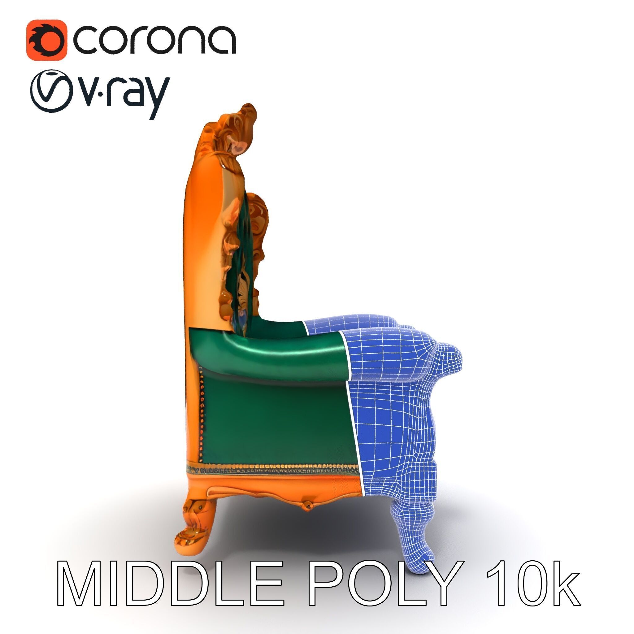 Luxurious Baroque Throne Chair D Model Pack Low-poly 3D model_22