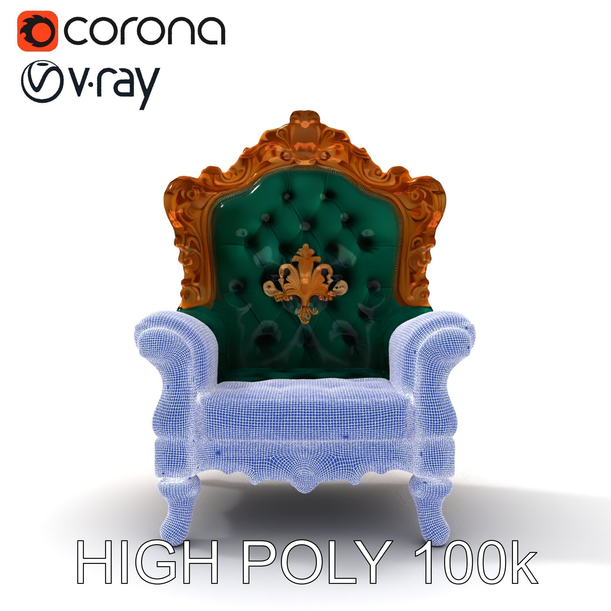 Luxurious Baroque Throne Chair D Model Pack Low-poly 3D model_24