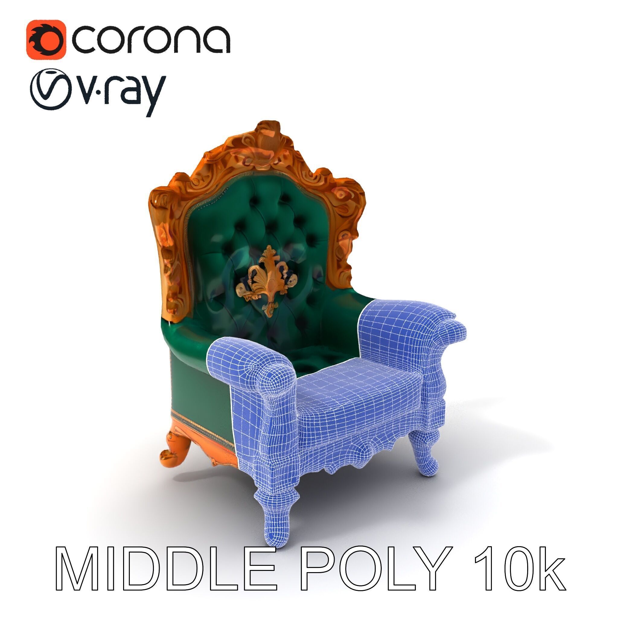 Luxurious Baroque Throne Chair D Model Pack Low-poly 3D model_6