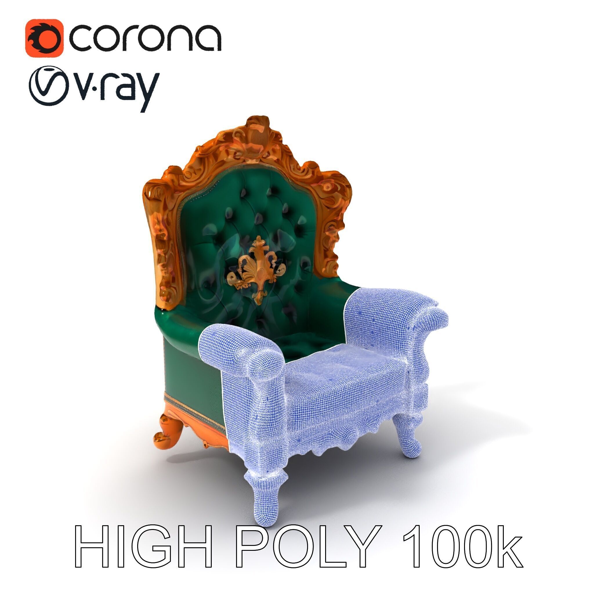 Luxurious Baroque Throne Chair D Model Pack Low-poly 3D model_3