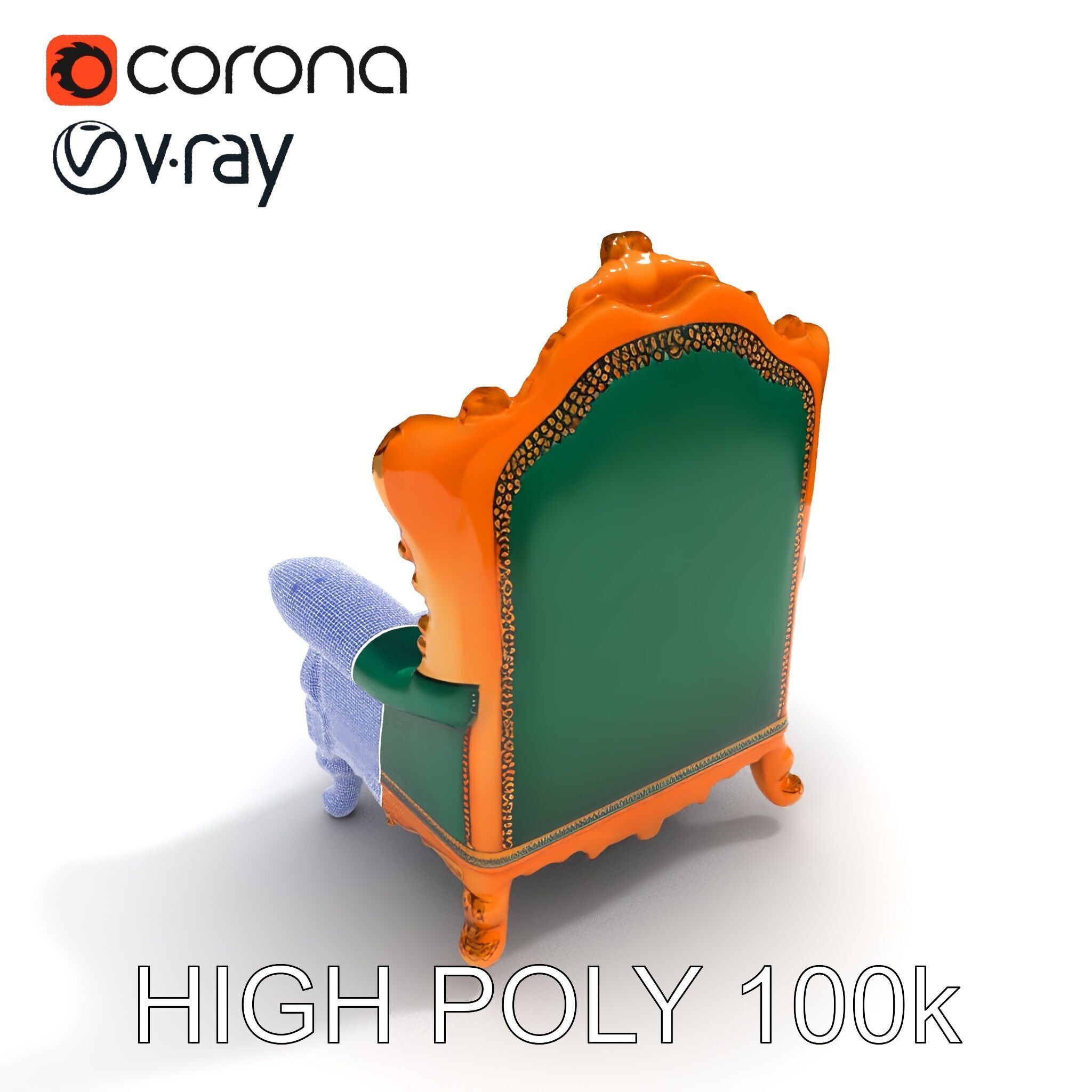 Luxurious Baroque Throne Chair D Model Pack Low-poly 3D model_10