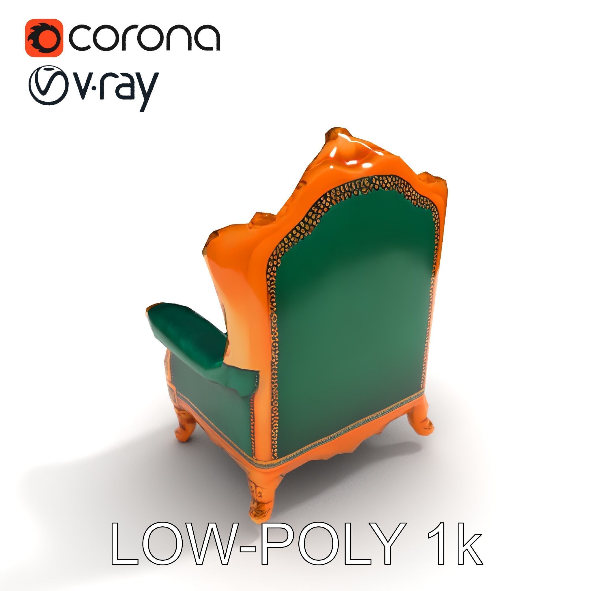 Luxurious Baroque Throne Chair D Model Pack Low-poly 3D model_26