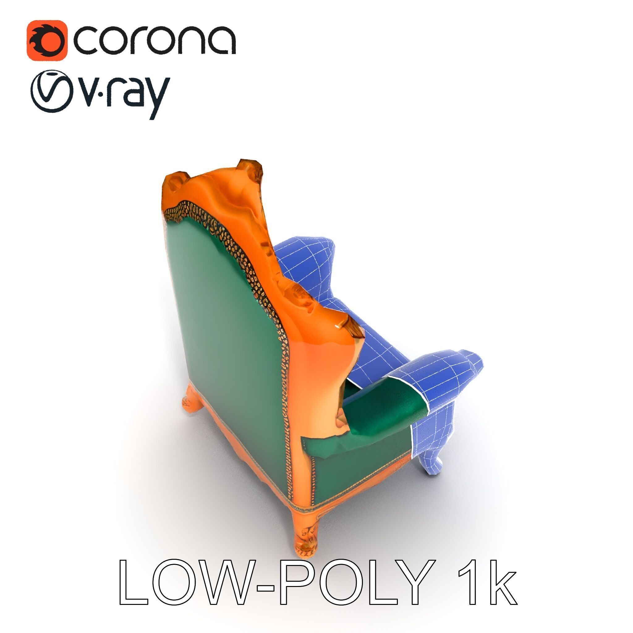 Luxurious Baroque Throne Chair D Model Pack Low-poly 3D model_18
