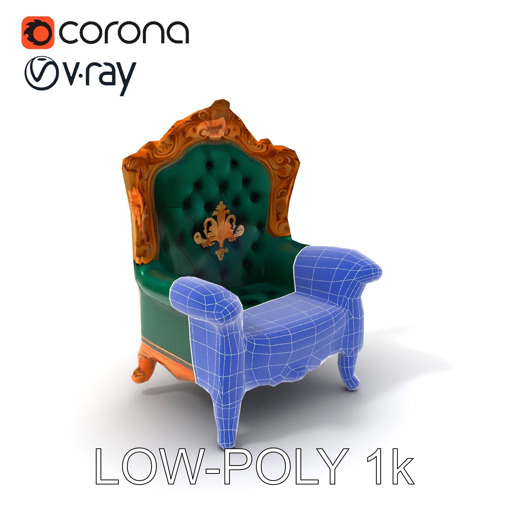 Luxurious Baroque Throne Chair D Model Pack Low-poly 3D model_7