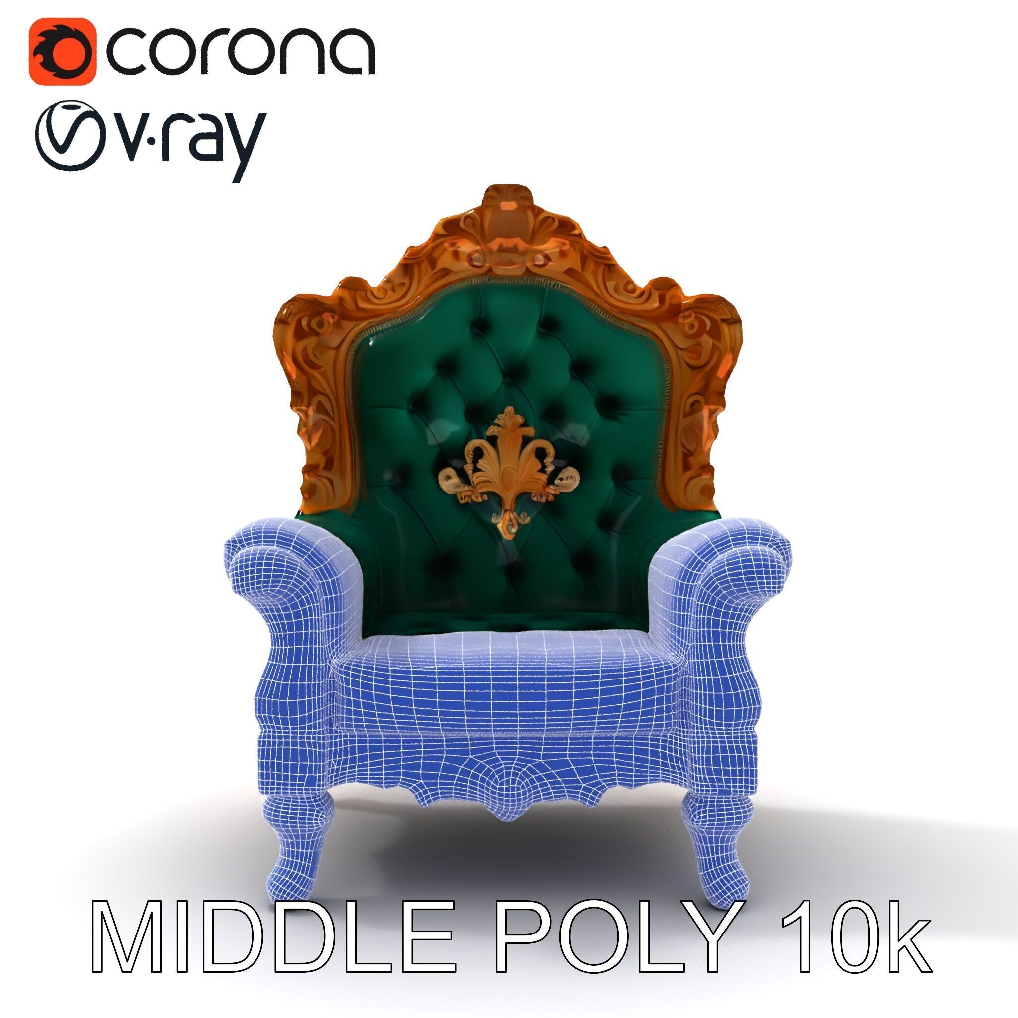 Luxurious Baroque Throne Chair D Model Pack Low-poly 3D model_14