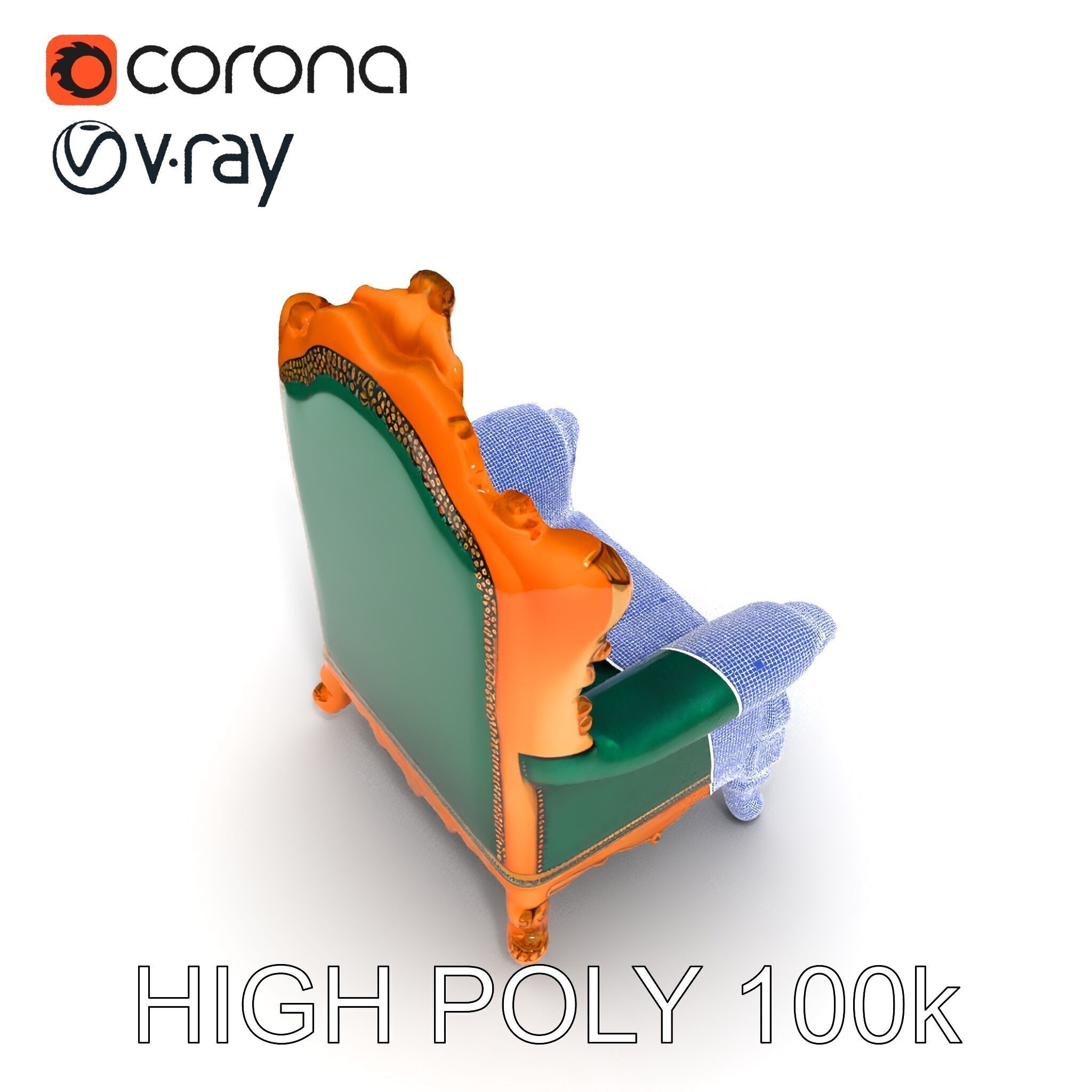 Luxurious Baroque Throne Chair D Model Pack Low-poly 3D model_13