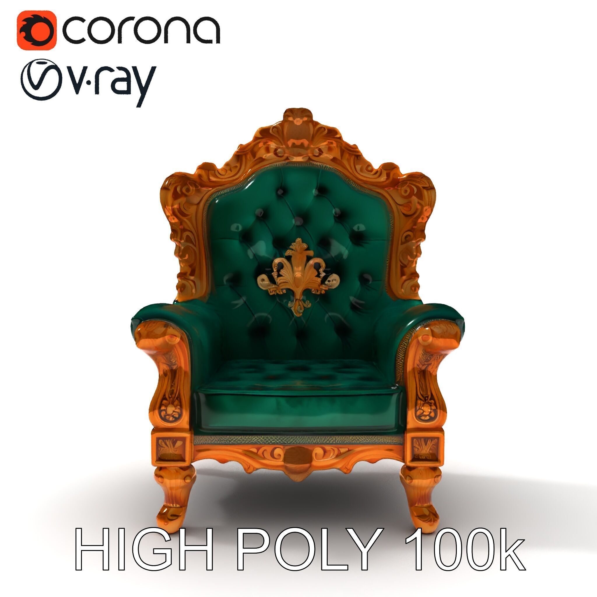 Luxurious Baroque Throne Chair D Model Pack Low-poly 3D model_21