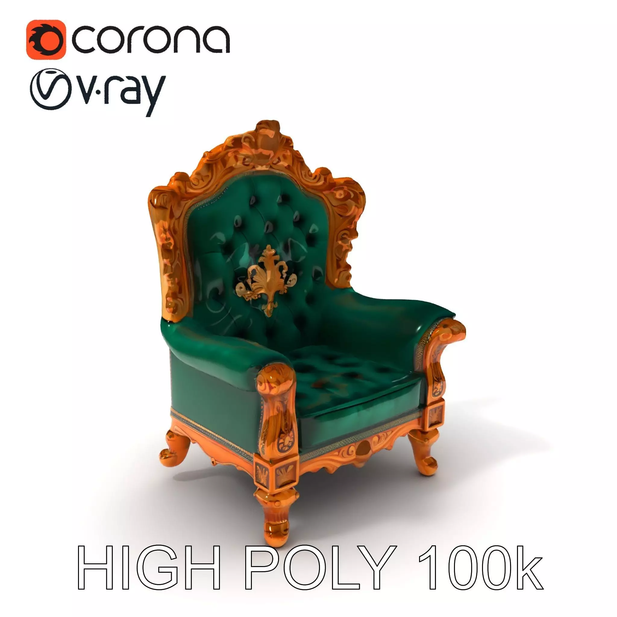 Luxurious Baroque Throne Chair D Model Pack Low-poly 3D model_0