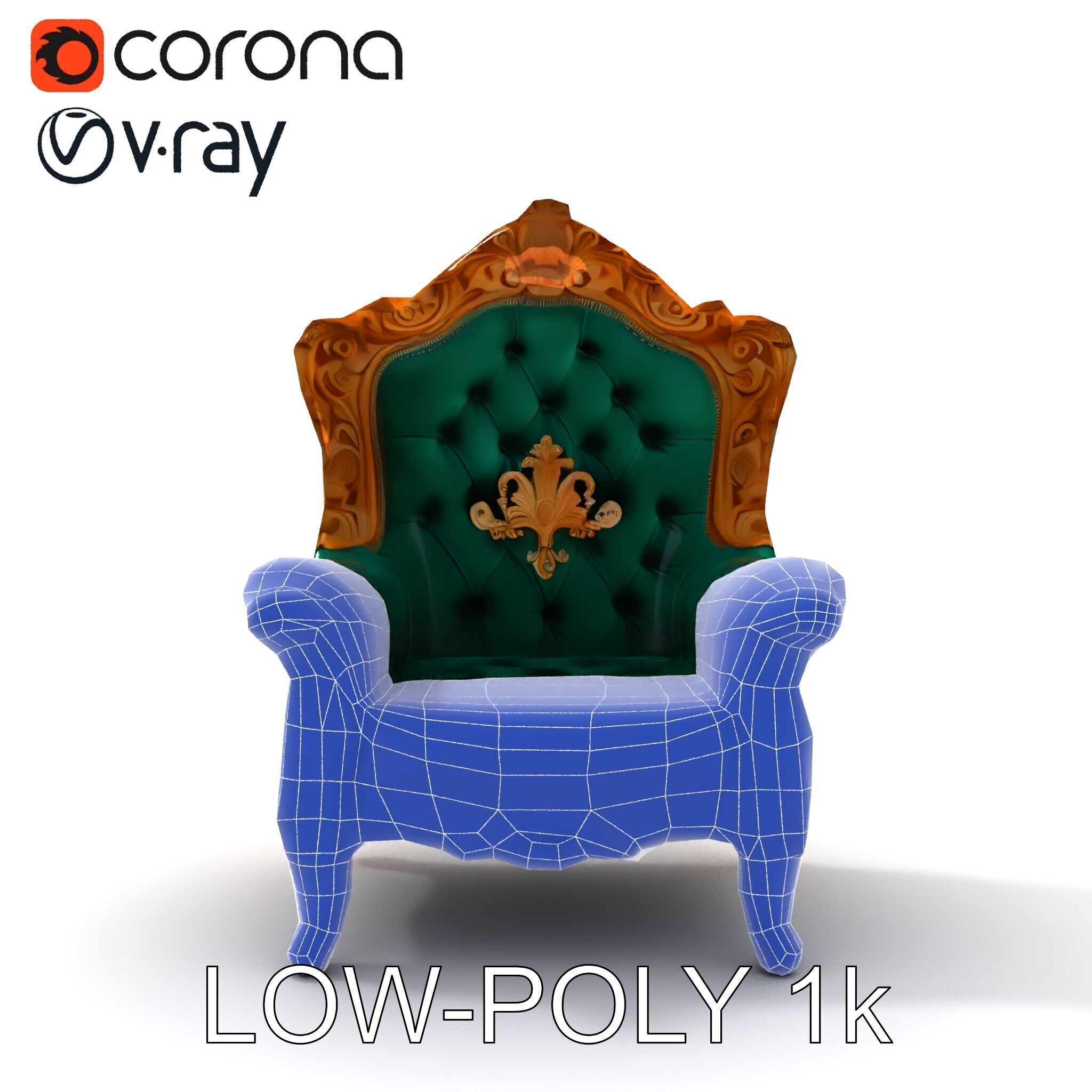 Luxurious Baroque Throne Chair D Model Pack Low-poly 3D model_12