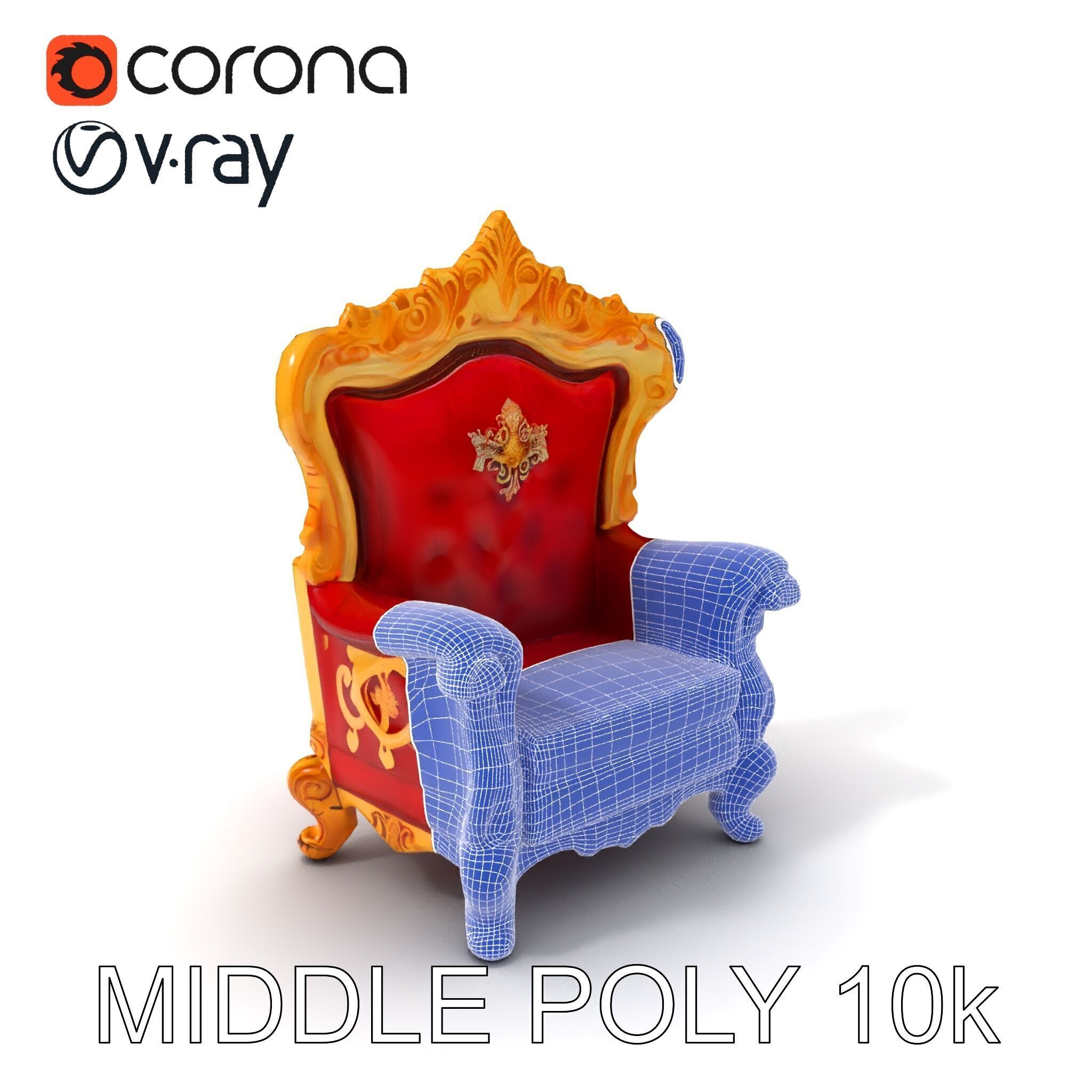 Royal Throne Chair Model Pack Low-poly 3D model_6
