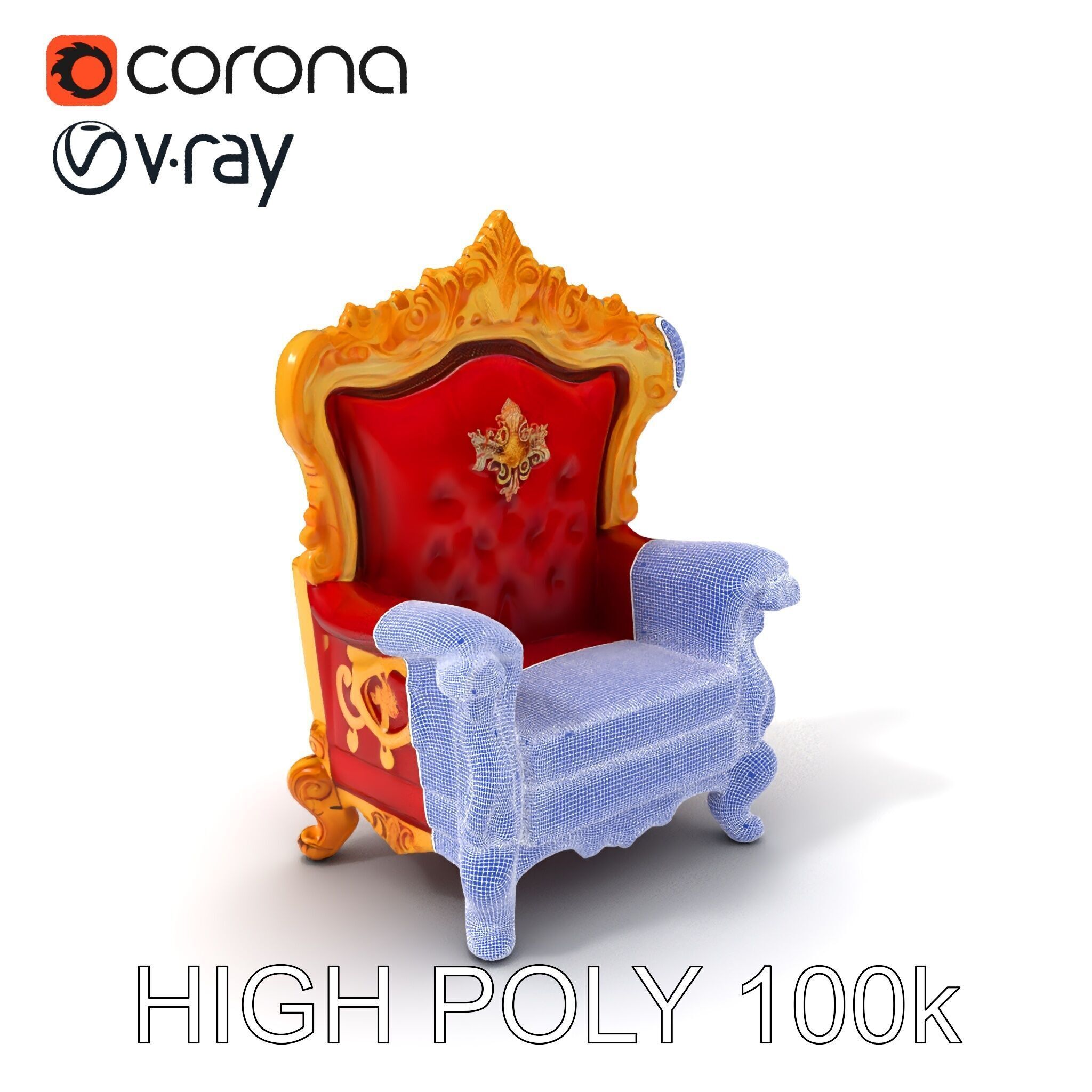 Royal Throne Chair Model Pack Low-poly 3D model_3