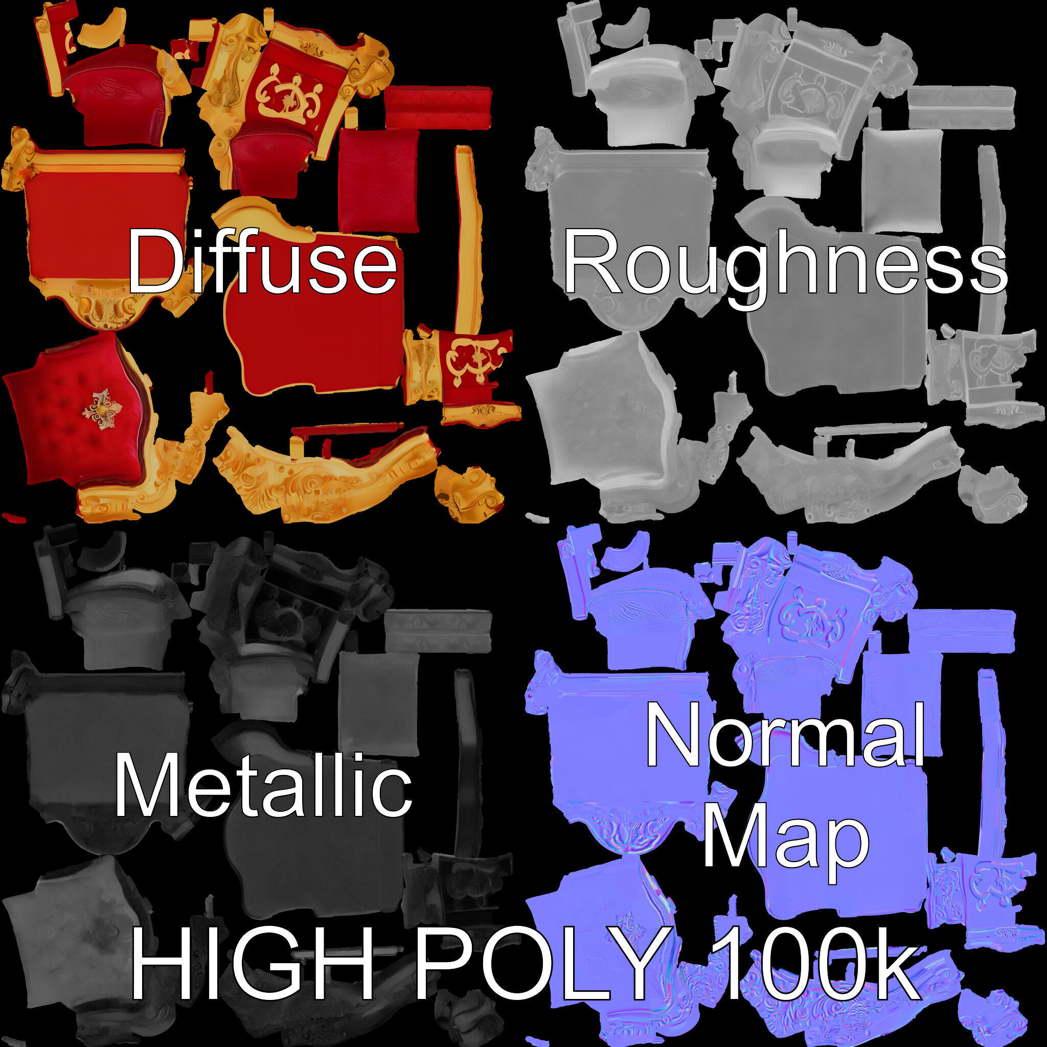 Royal Throne Chair Model Pack Low-poly 3D model_2