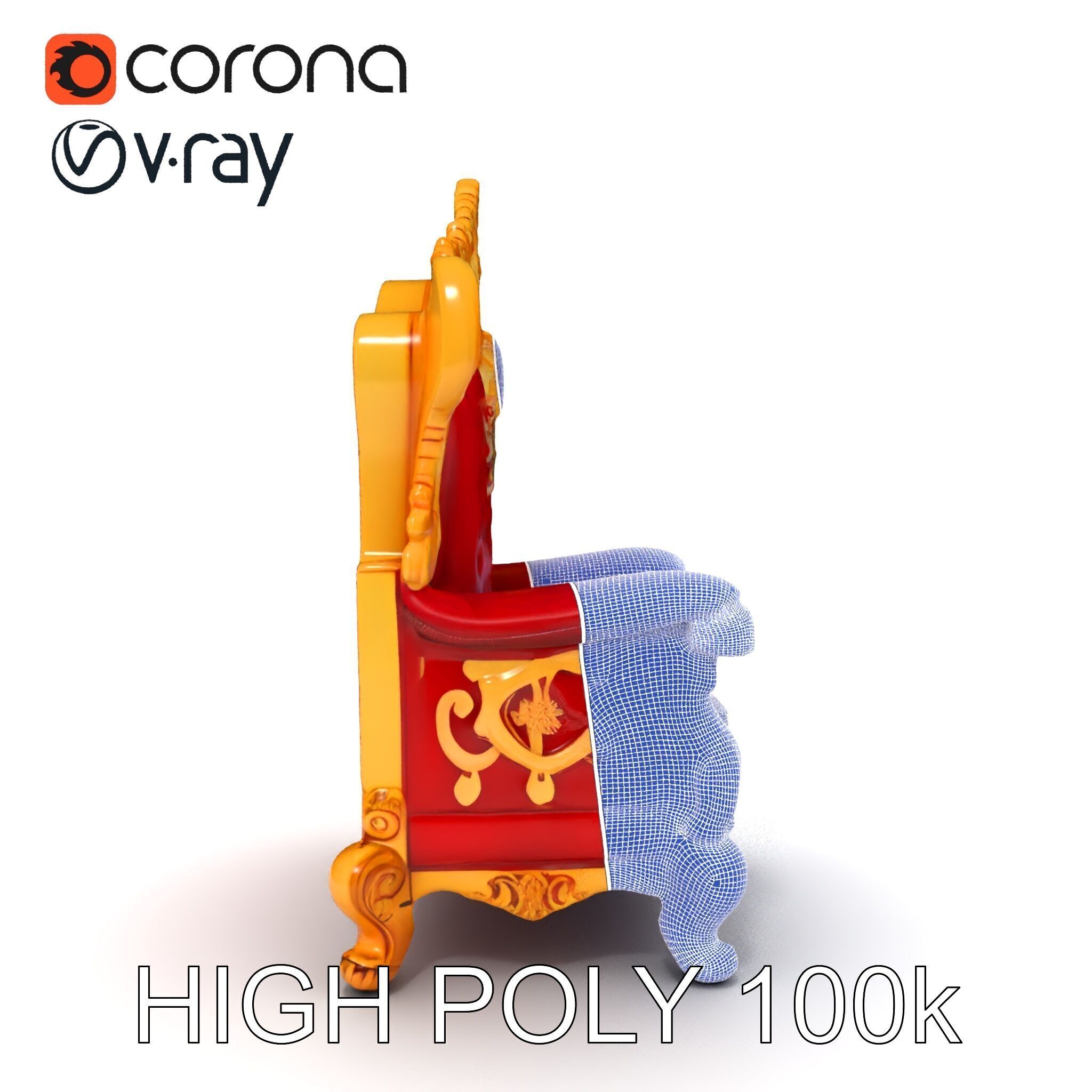 Royal Throne Chair Model Pack Low-poly 3D model_13