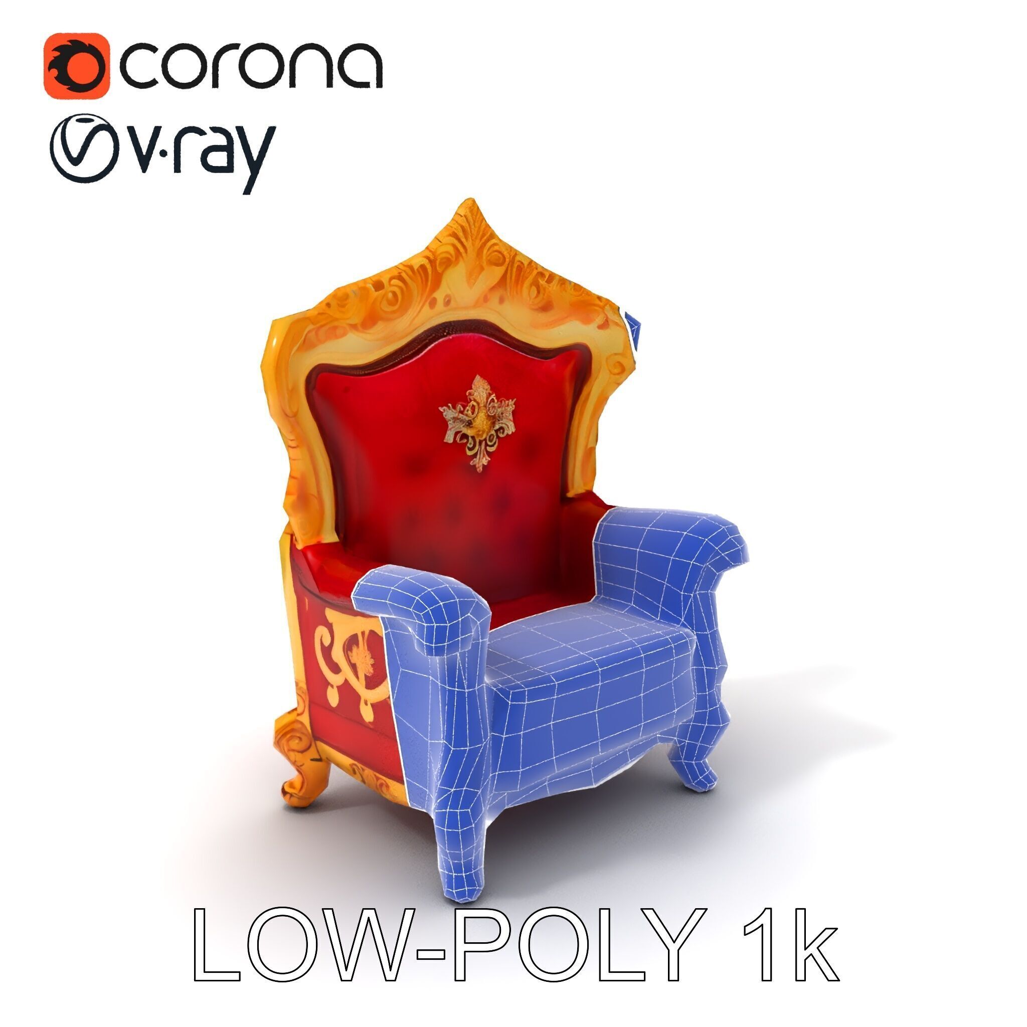 Royal Throne Chair Model Pack Low-poly 3D model_10