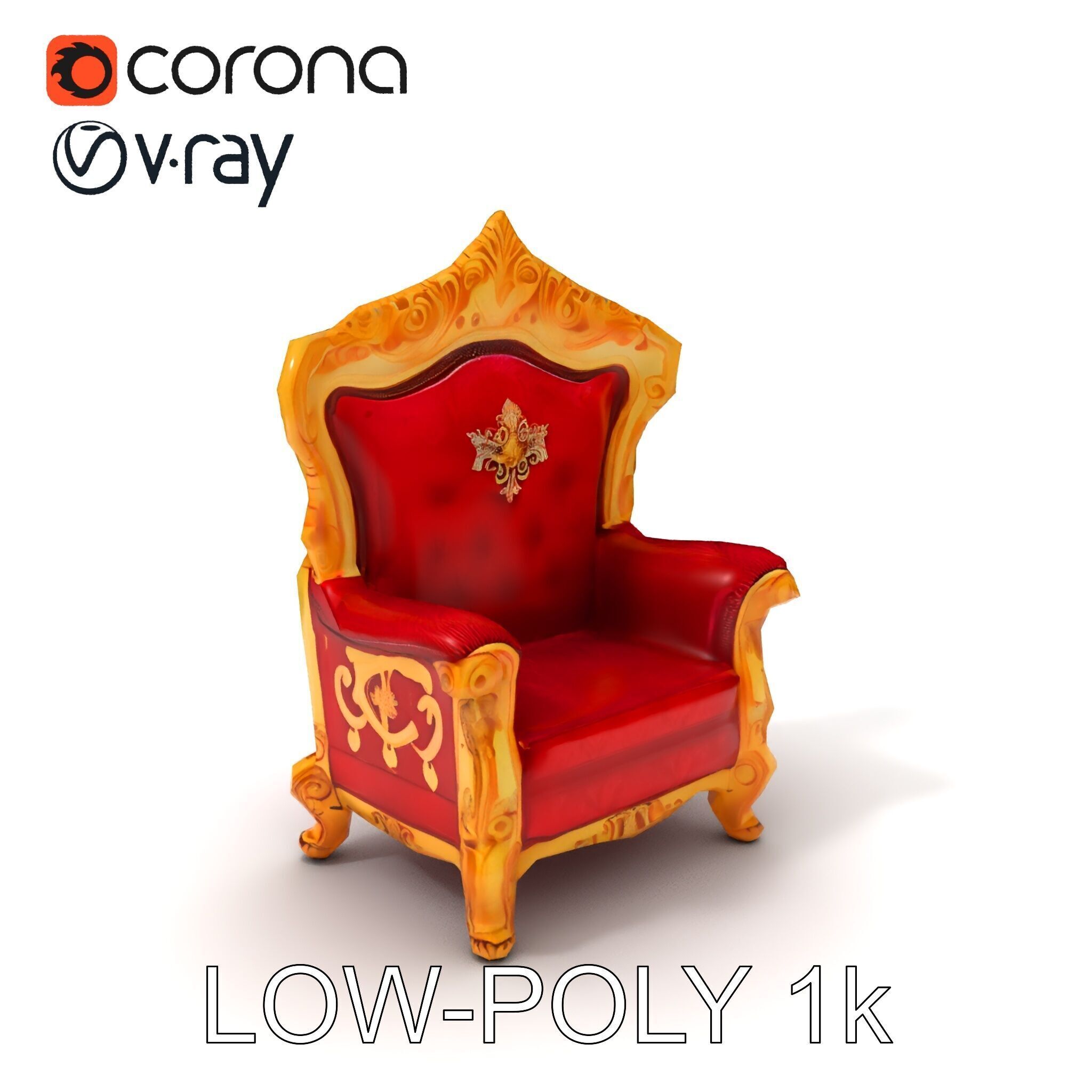 Royal Throne Chair Model Pack Low-poly 3D model_7