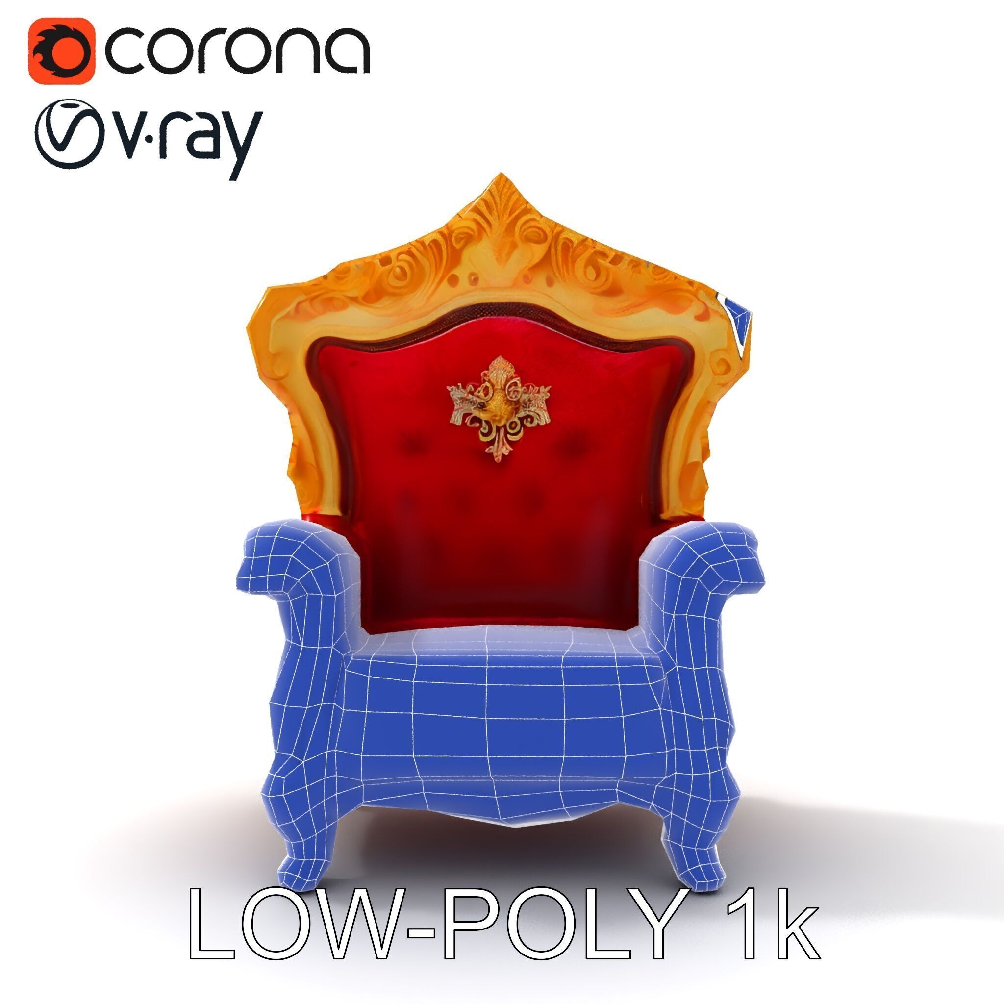 Royal Throne Chair Model Pack Low-poly 3D model_20