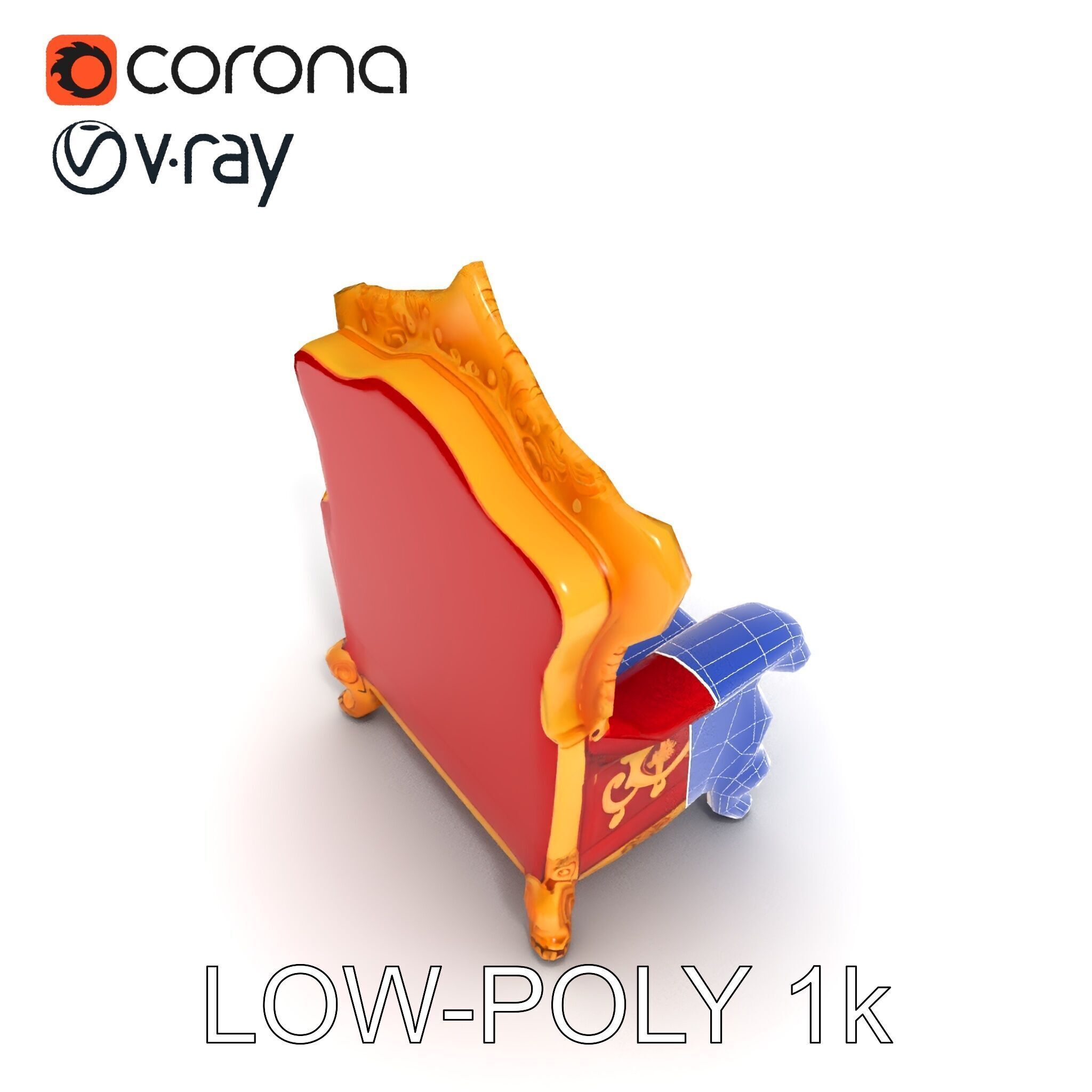 Royal Throne Chair Model Pack Low-poly 3D model_26