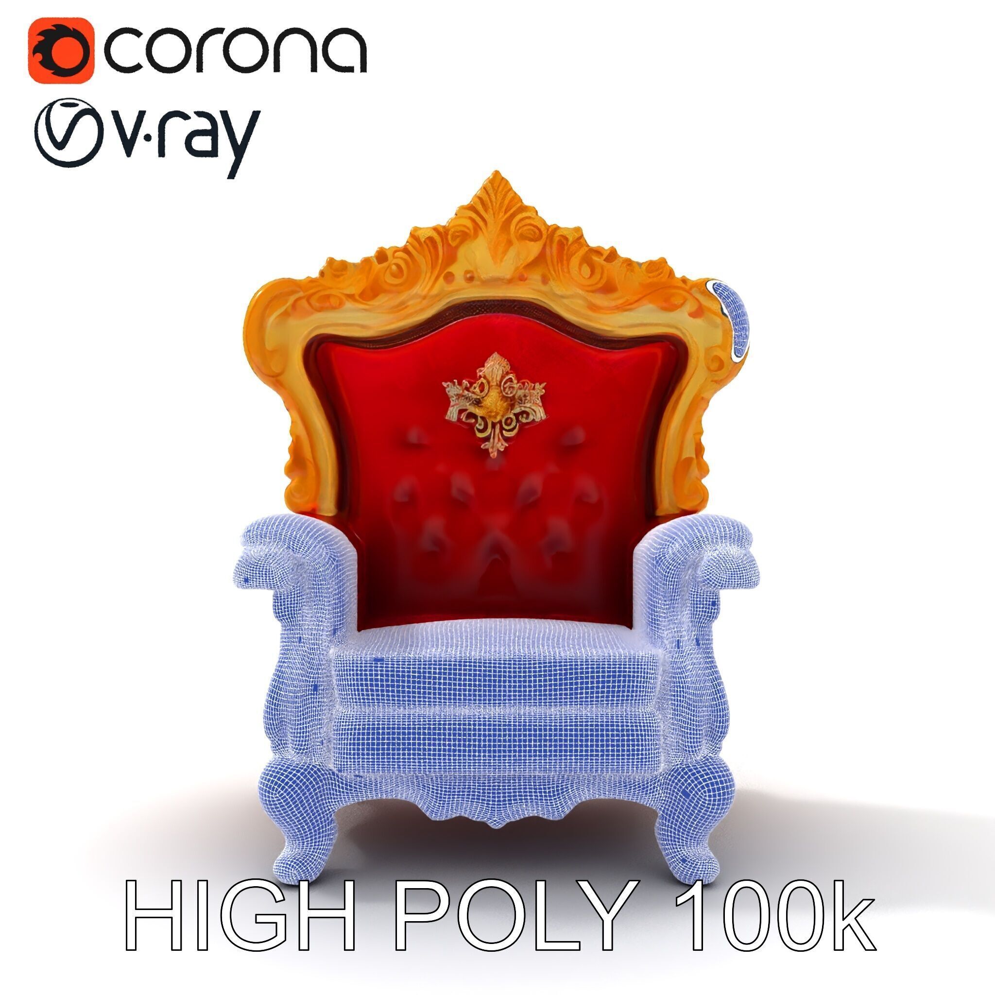 Royal Throne Chair Model Pack Low-poly 3D model_21
