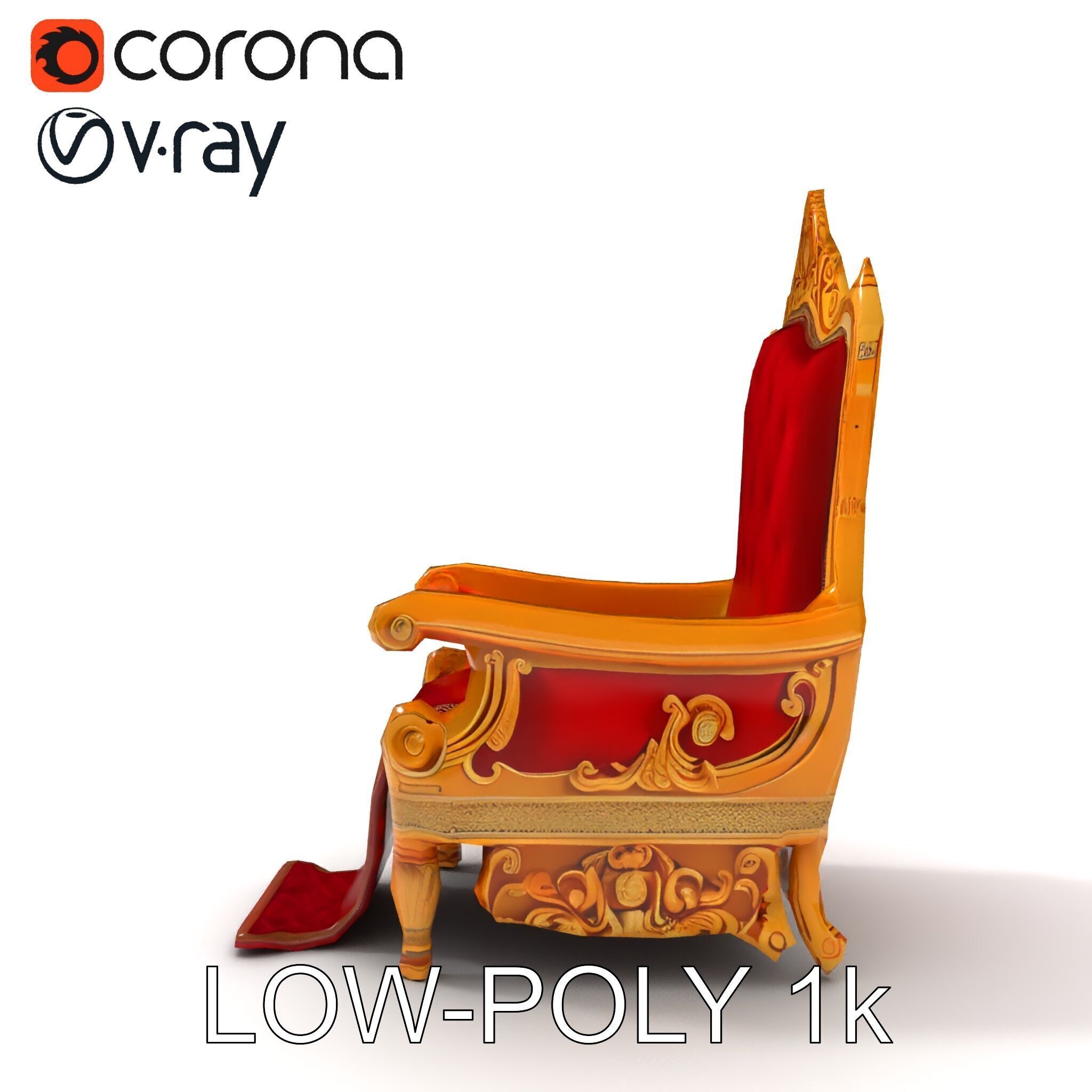 Ornate Throne Chair Model Pack for Royal Interiors Low-poly 3D model_9