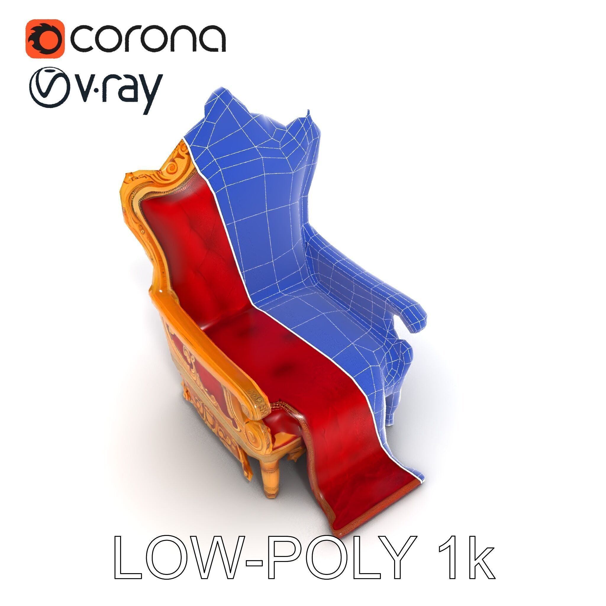 Ornate Throne Chair Model Pack for Royal Interiors Low-poly 3D model_23