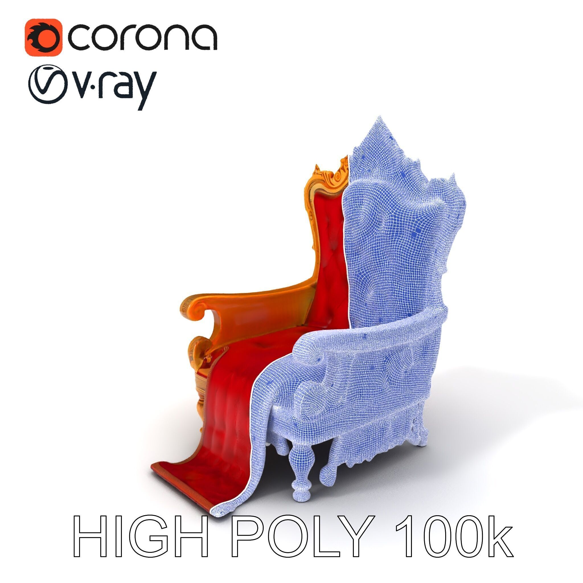 Ornate Throne Chair Model Pack for Royal Interiors Low-poly 3D model_3