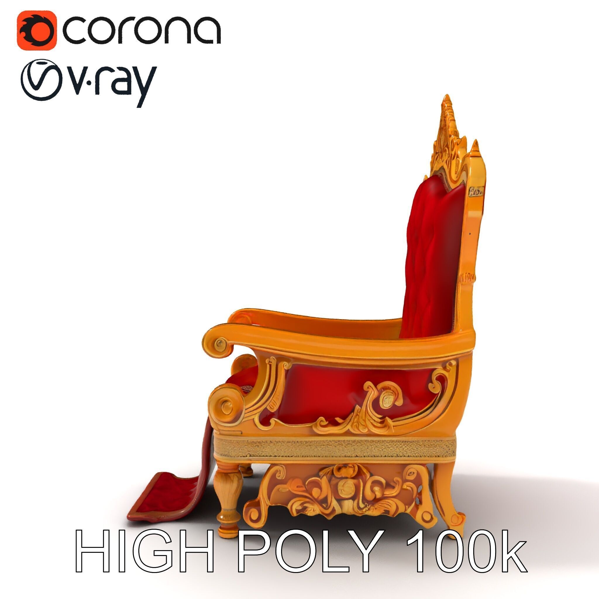 Ornate Throne Chair Model Pack for Royal Interiors Low-poly 3D model_21