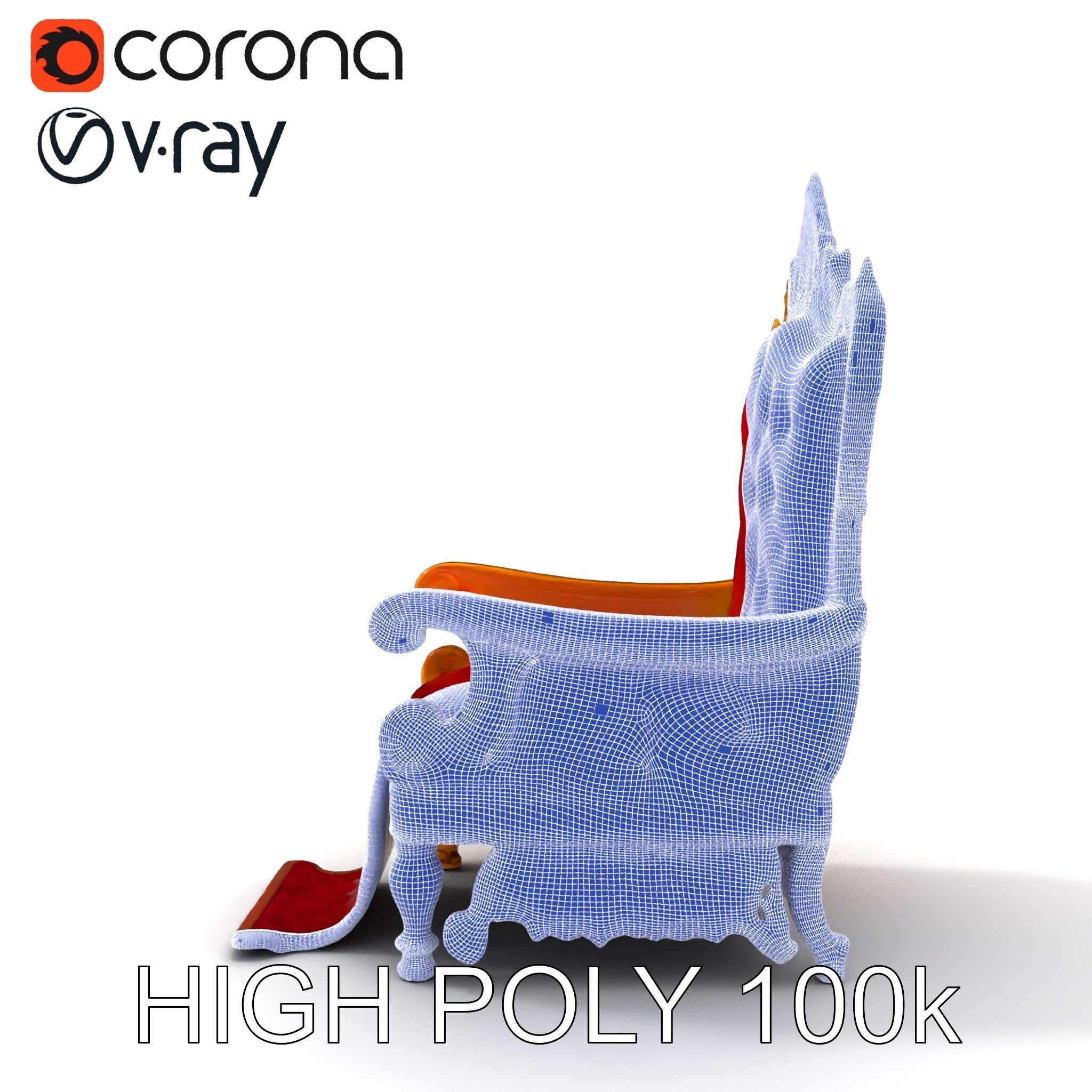 Ornate Throne Chair Model Pack for Royal Interiors Low-poly 3D model_13