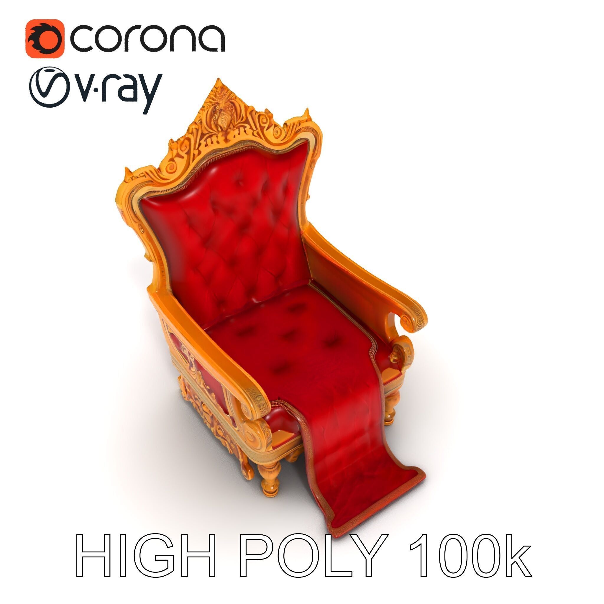 Ornate Throne Chair Model Pack for Royal Interiors Low-poly 3D model_35