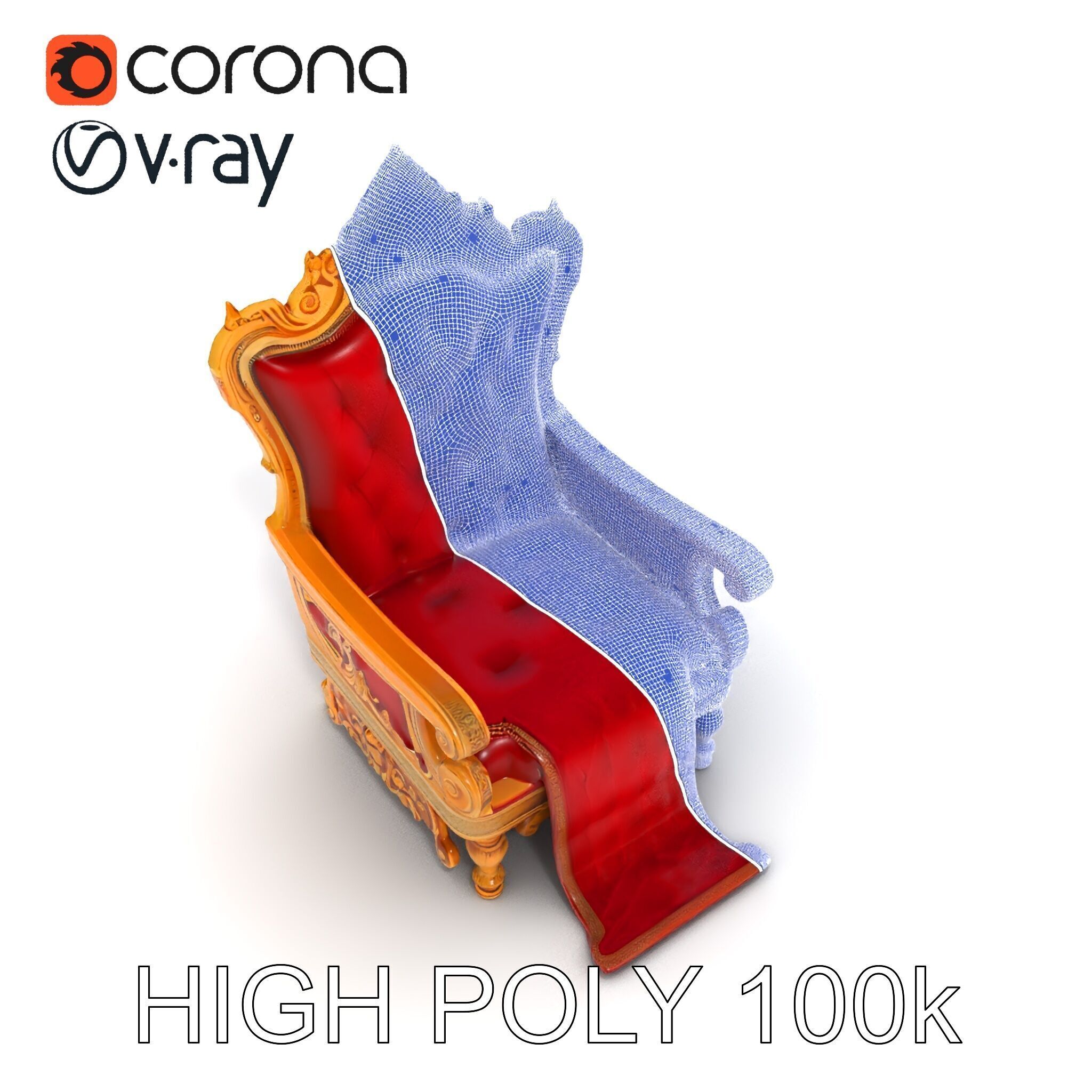 Ornate Throne Chair Model Pack for Royal Interiors Low-poly 3D model_24